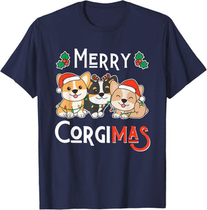 Merry Corgimas Pun Corgi Christmas T-Shirt - T-Shirt | Navy