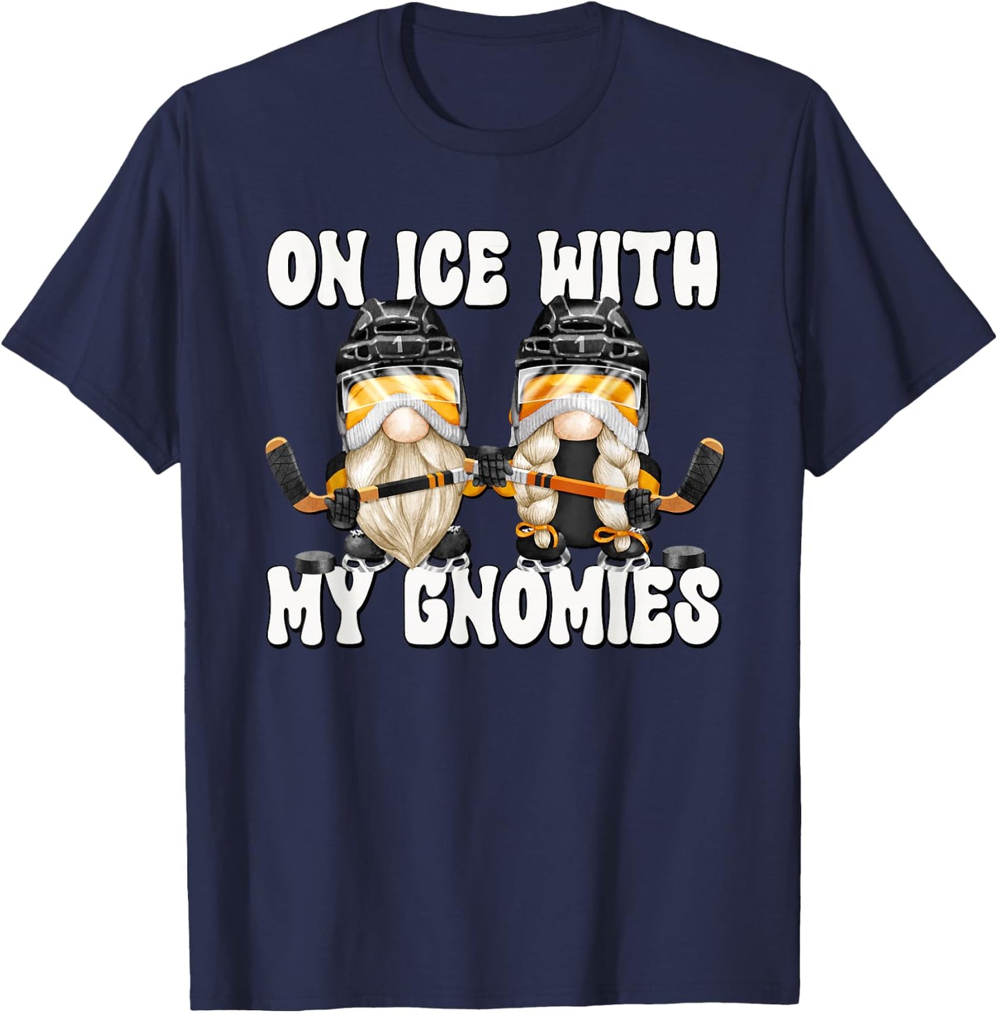 Funny Hanging With My Gnomies On Ice Hockey Gnome Graphic T-Shirt - T-Shirt | Navy