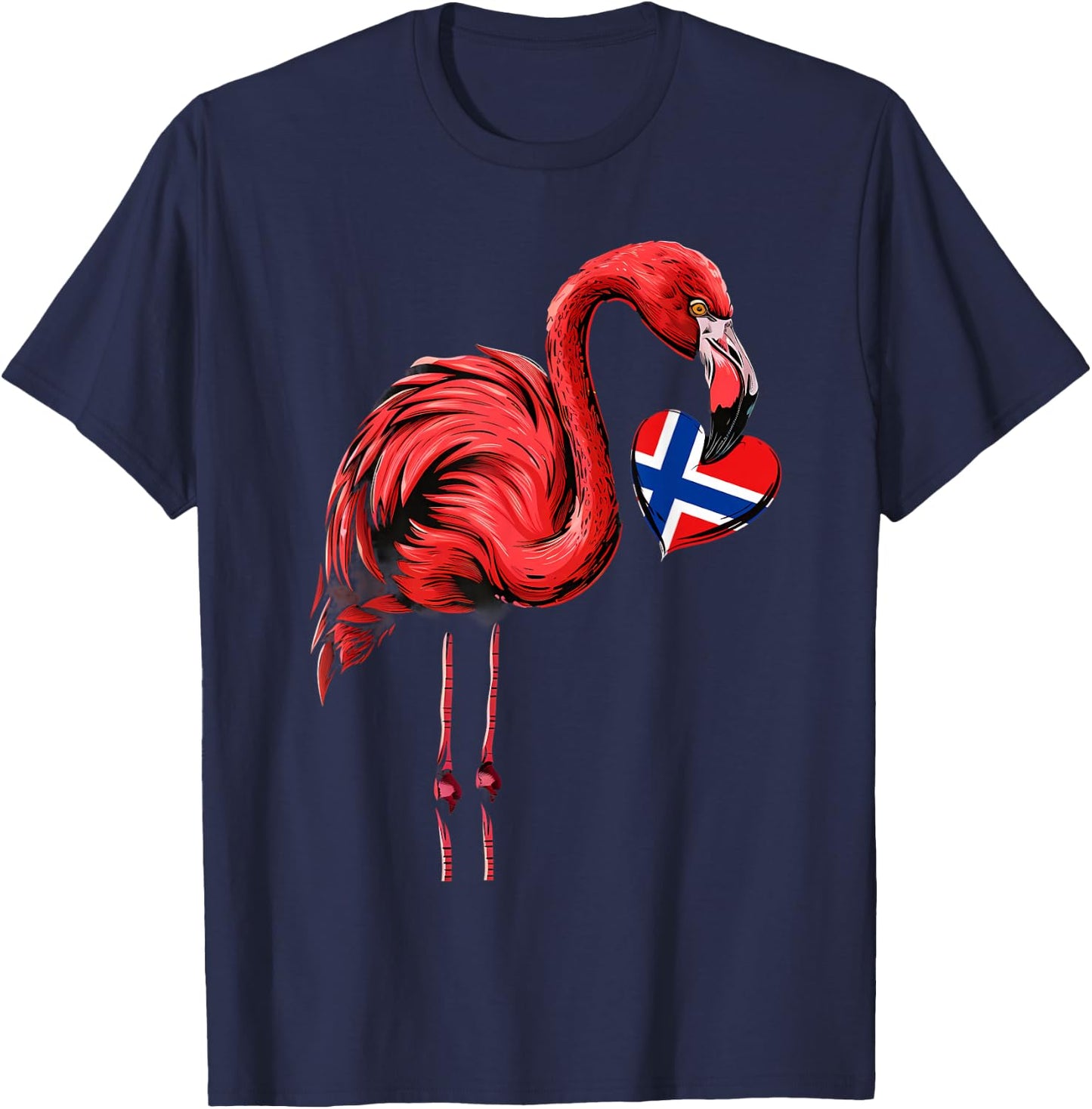 Norway Flamingo Heart Norwegian Pride Norwegian Flag T-Shirt - T-Shirt | Navy