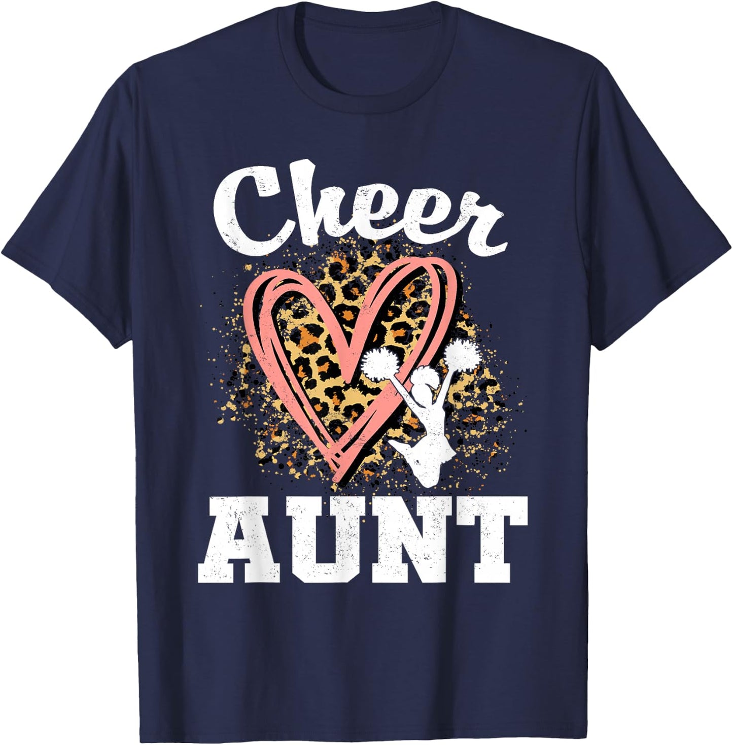 Cheer Aunt Leopard Heart Cheerleader Matching Family T-Shirt - T-Shirt | Navy