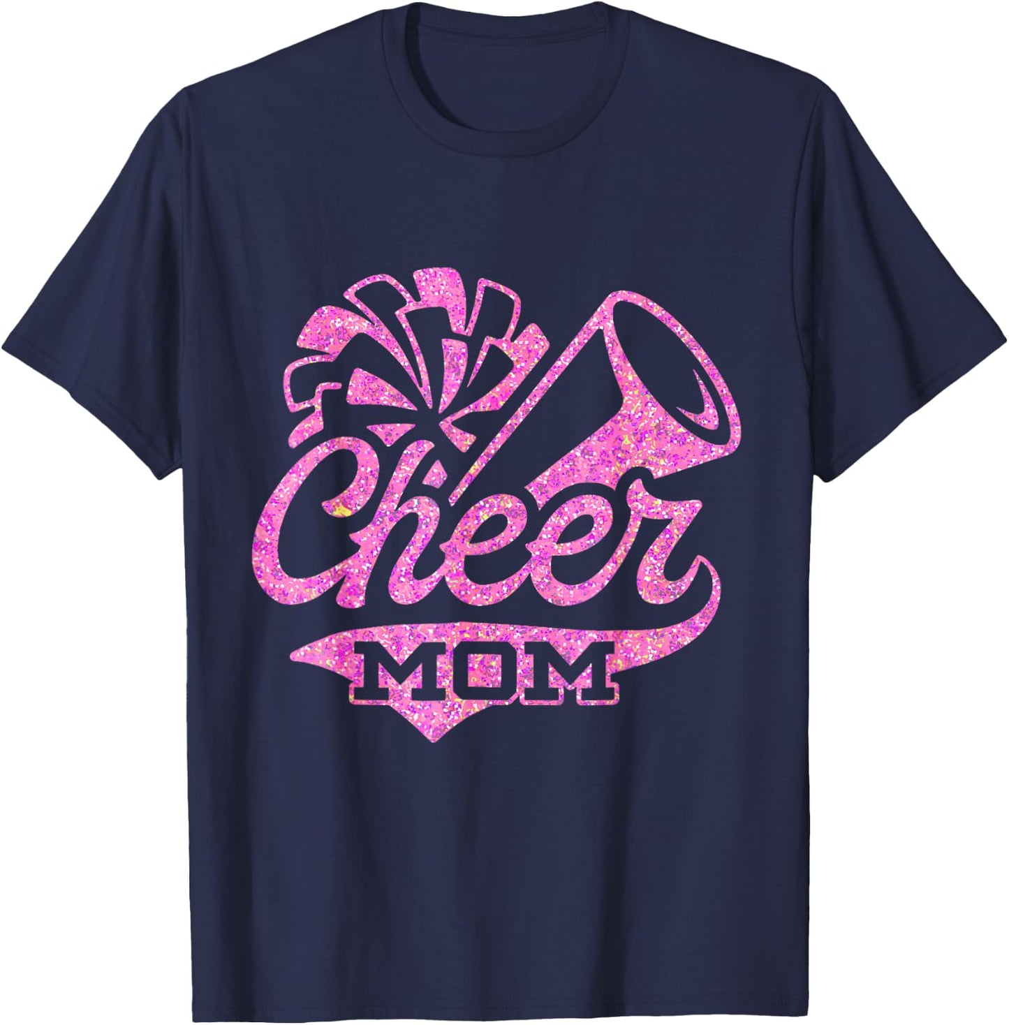 Cheerleader Black Pink Pom Pom Cheer Mom Biggest Fan T-Shirt - T-Shirt | Navy
