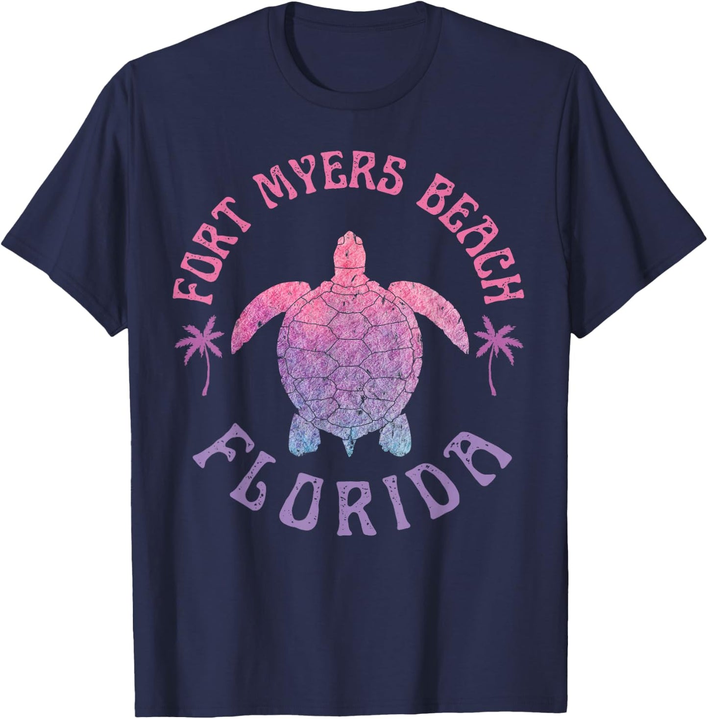 Fort Myers Beach Florida Sea Turtle Summer Vacation Vintage T-Shirt - T-Shirt | Navy