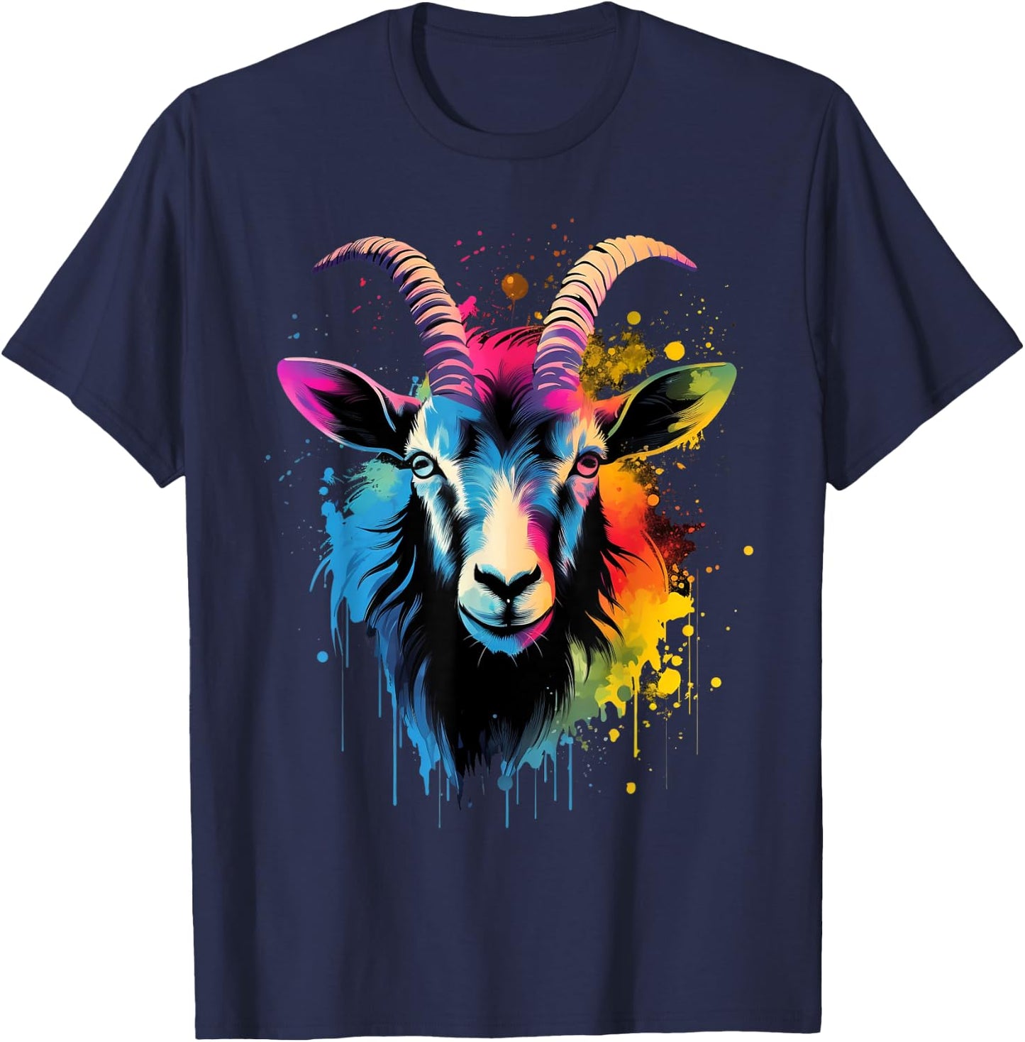 Goat Lover on Goat Kids, Women, Men Apparel - Multicolor Artistic Pop-Art Goat Design Classic Fit Short Sleeve - -Kids and Adults - Small T-Shirt - T-Shirt | Navy