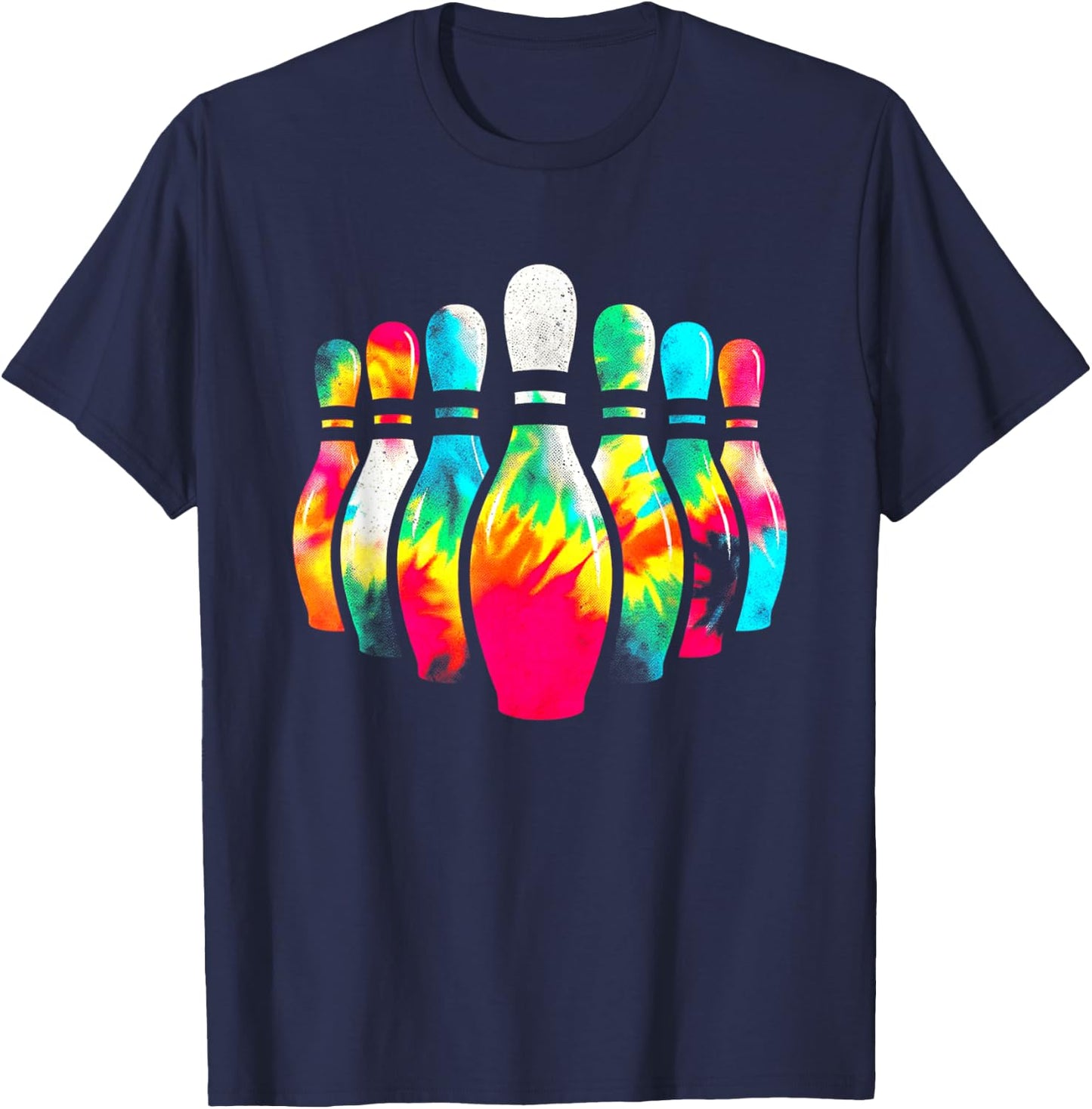 Bowling Pins Tie Dye - Vintage Bowling League Sports Lover T-Shirt - T-Shirt | Navy