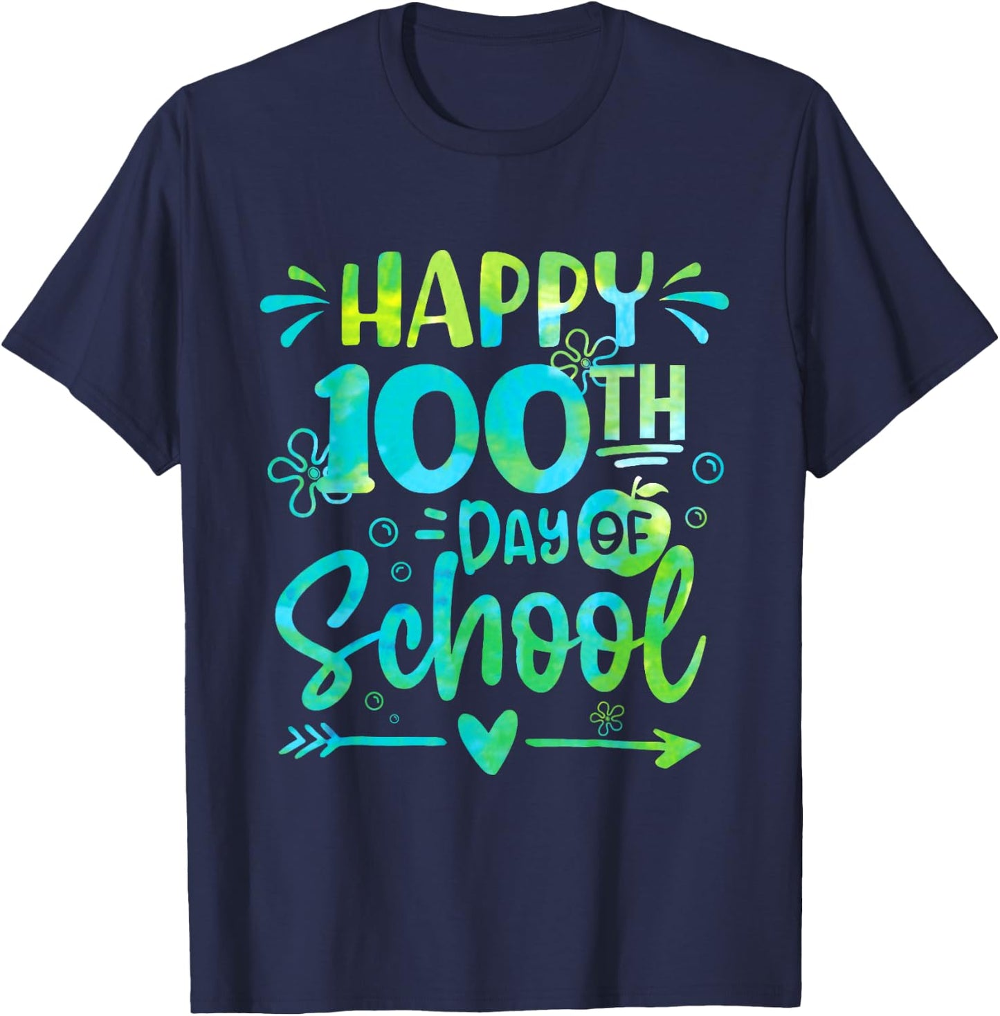 Happy 100th Day Of School Tie Dye Rainbow 100 Days Smarter T-Shirt - T-Shirt | Navy