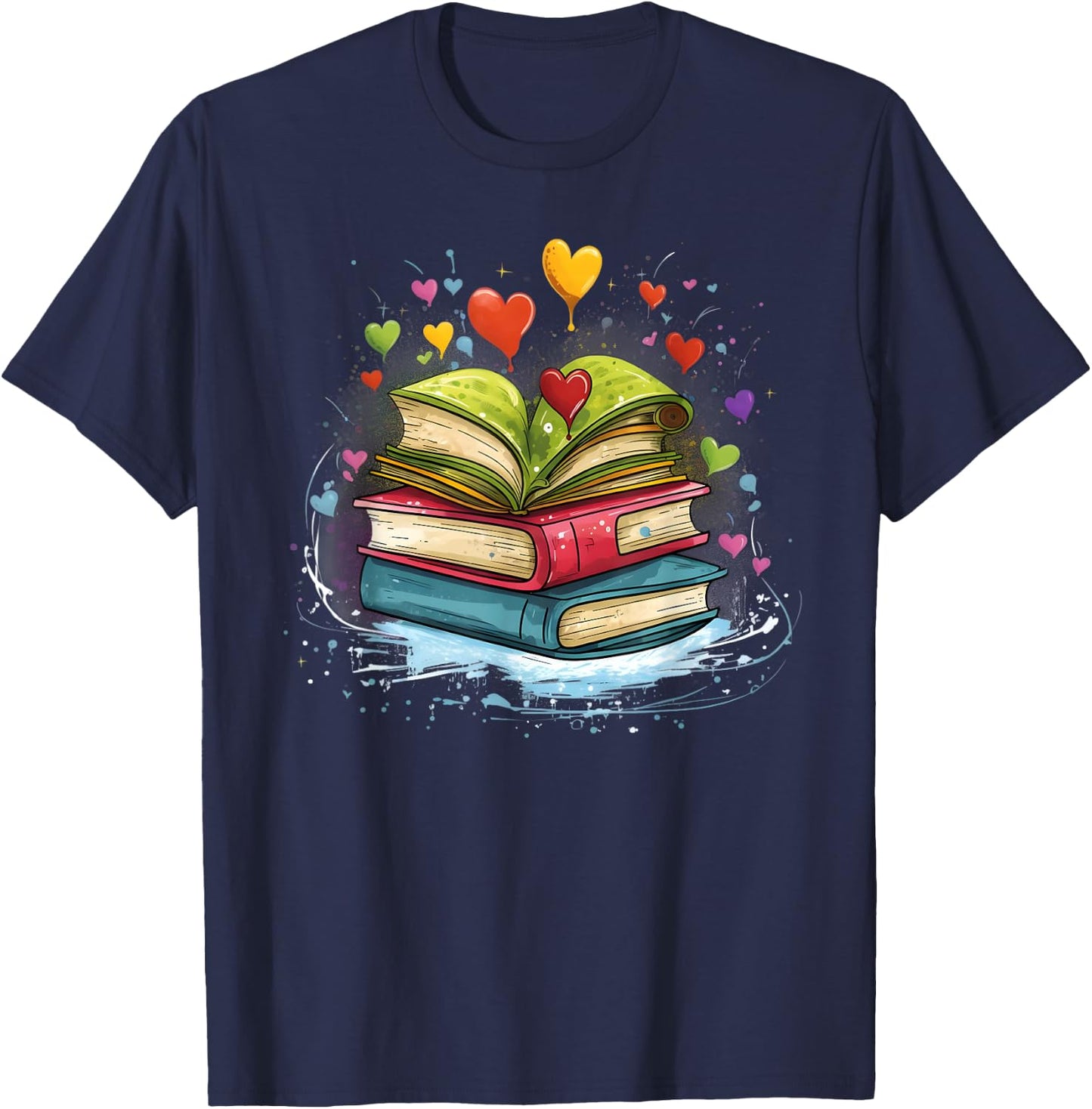 Bunte Bücher Damen Liebe Bücher Aquarell Booklover T-Shirt - T-Shirt | Navy