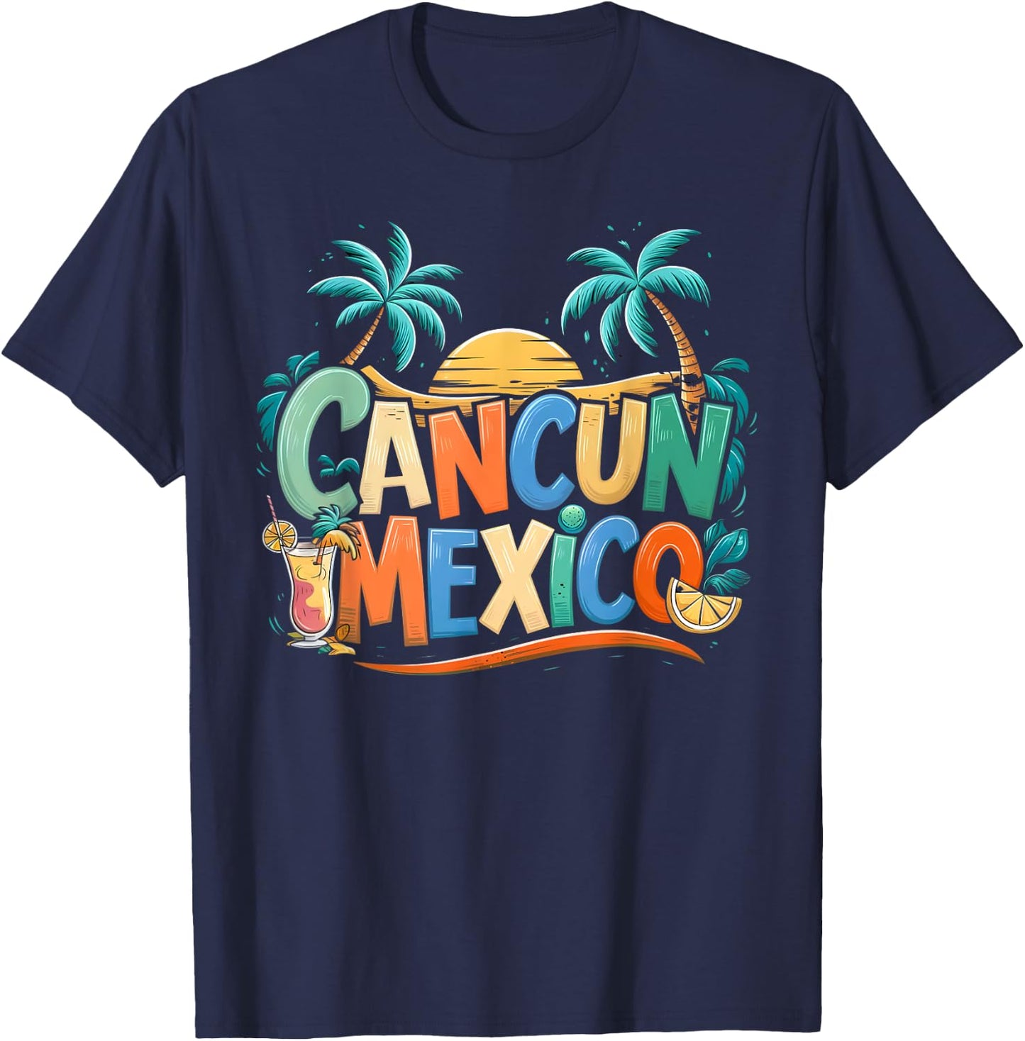 Cancun Mexico Sunset Palm Beach Cancun Mexico T-Shirt - T-Shirt | Navy