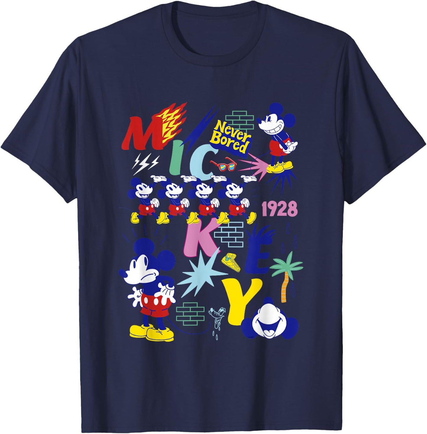 Disney Mickey Mouse Vintage Never Bored T-Shirt - T-Shirt | Navy