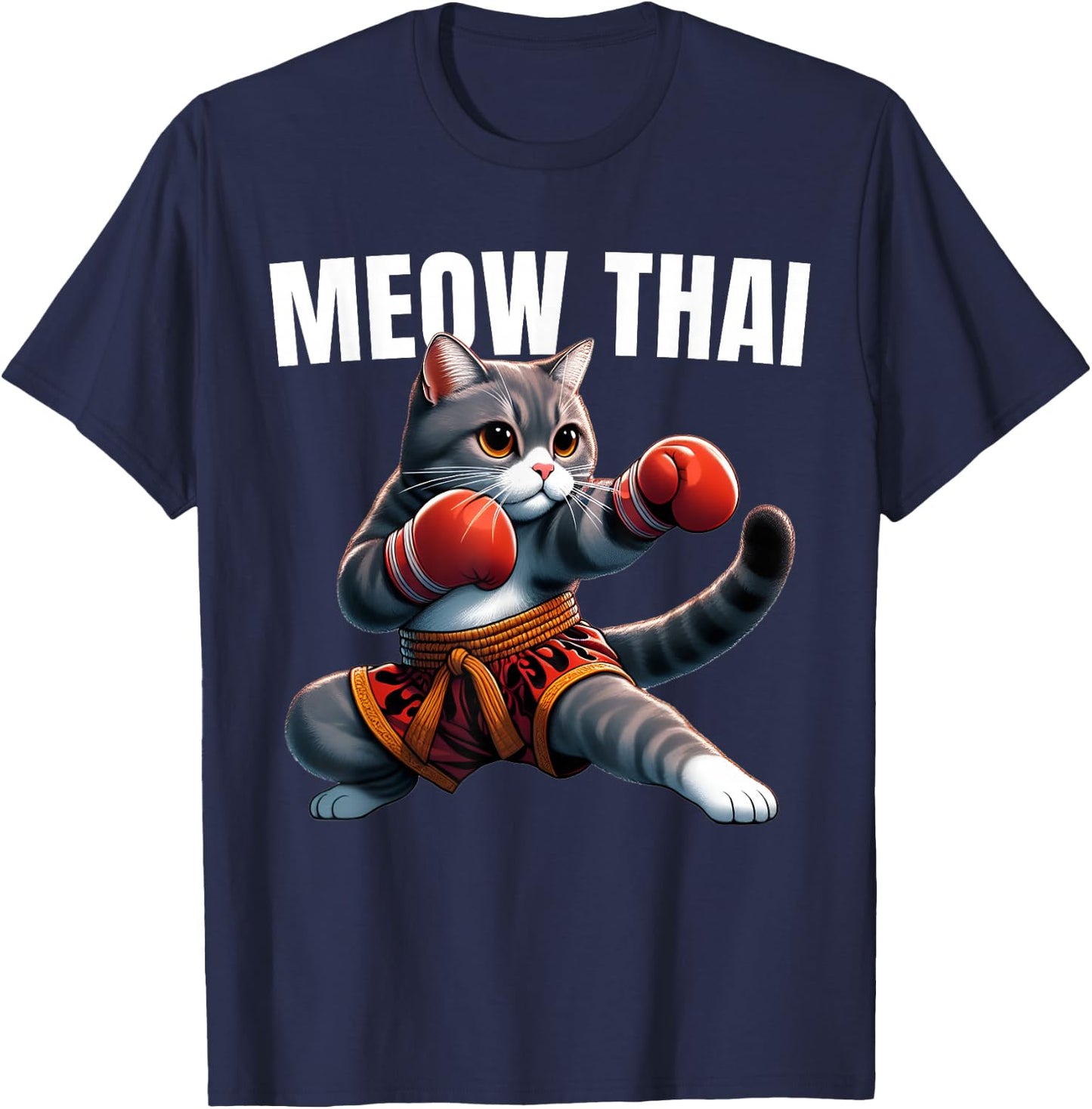 Funny Muay Thai Cat Meow Thai Boxing Martial Art Kids T-Shirt - T-Shirt | Navy