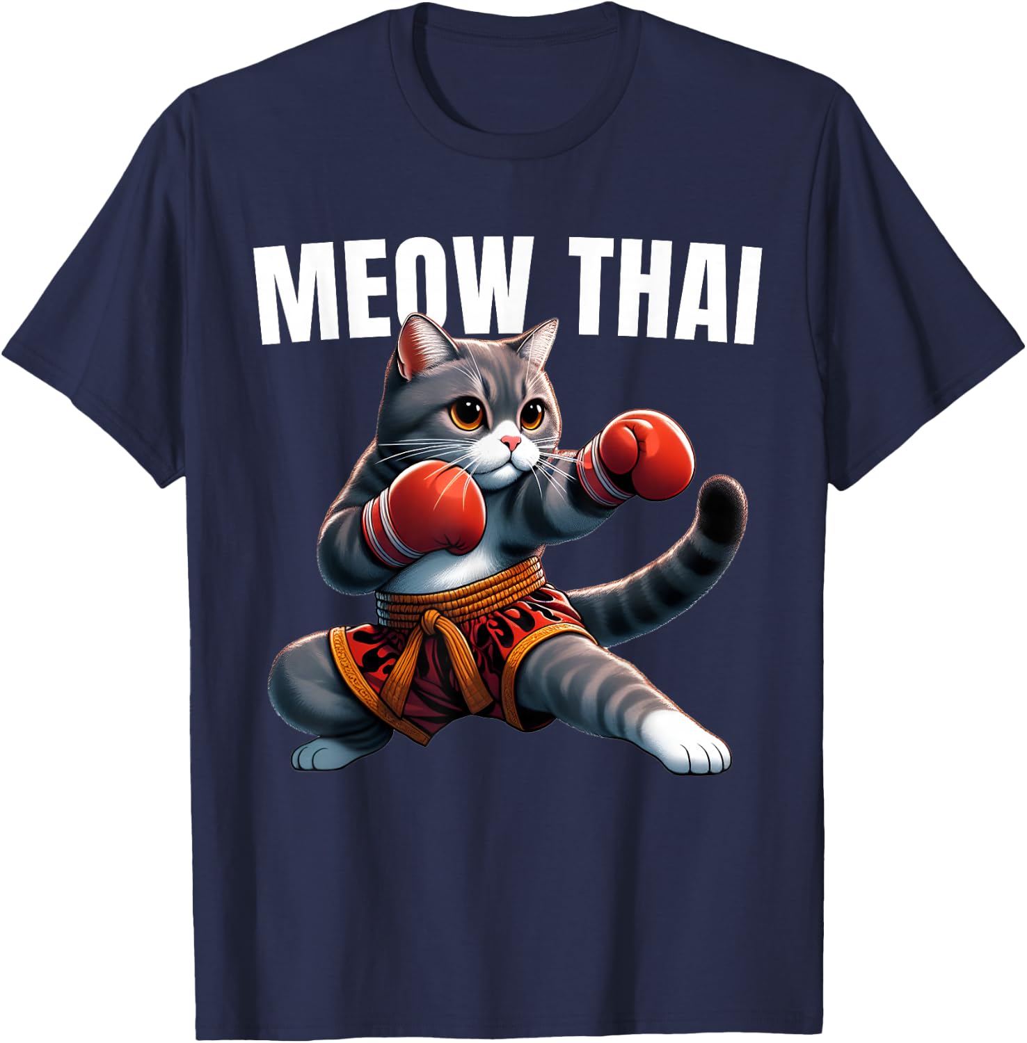 Funny Muay Thai Cat Meow Thai Boxing Martial Art Kids T-Shirt - T-Shirt | Navy