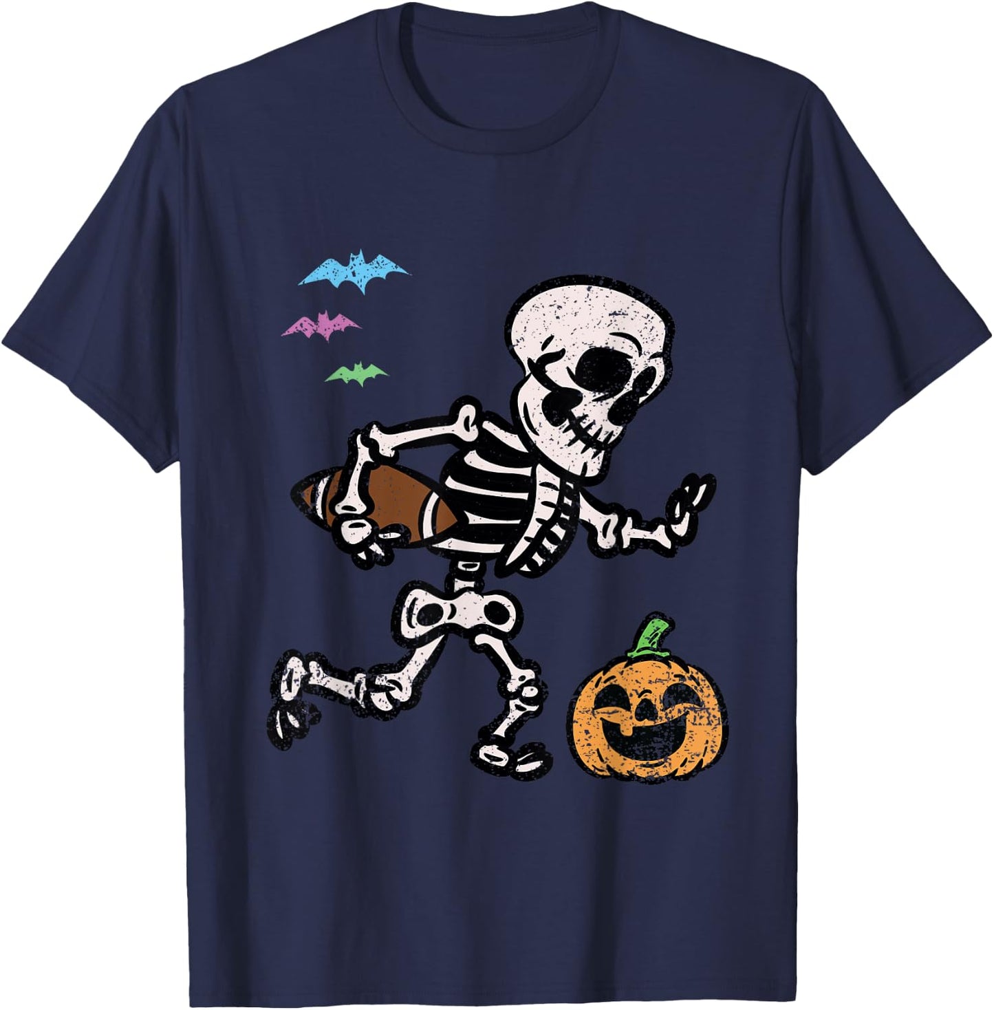 Skeleton Football Player Halloween Costume Funny Pumpkin T-Shirt - T-Shirt | Navy