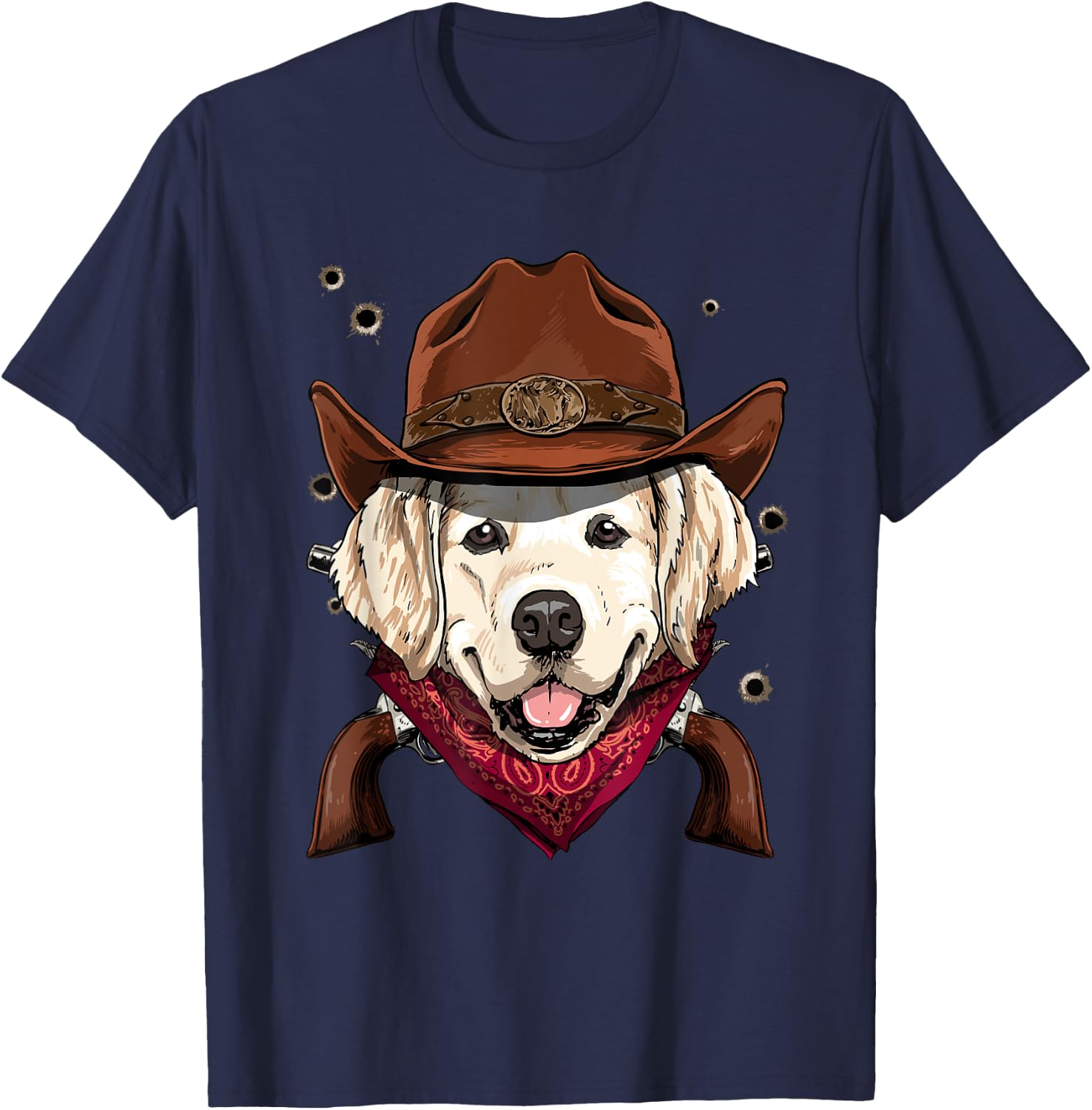 Cowboy Golden Retriever Western Rodeo Cowboy Hat and Bandana T-Shirt - T-Shirt | Navy