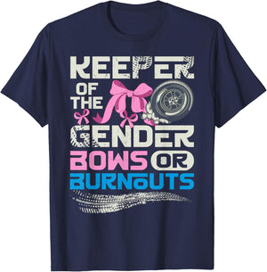 Keeper of the Gender Burnouts or Bows Gender Reveal Party T-Shirt - T-Shirt | Navy