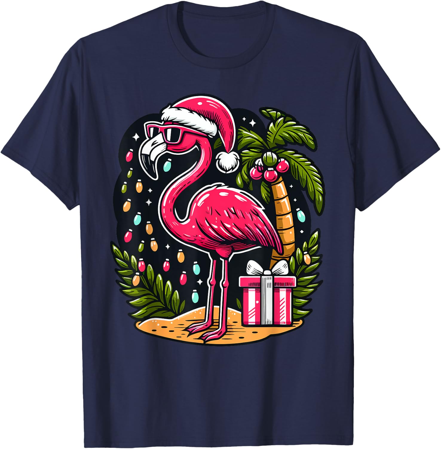 Flamingo Sunglasses Xmas Beach Tropical Christmas in July Men Women Kids T-Shirt - T-Shirt | Navy