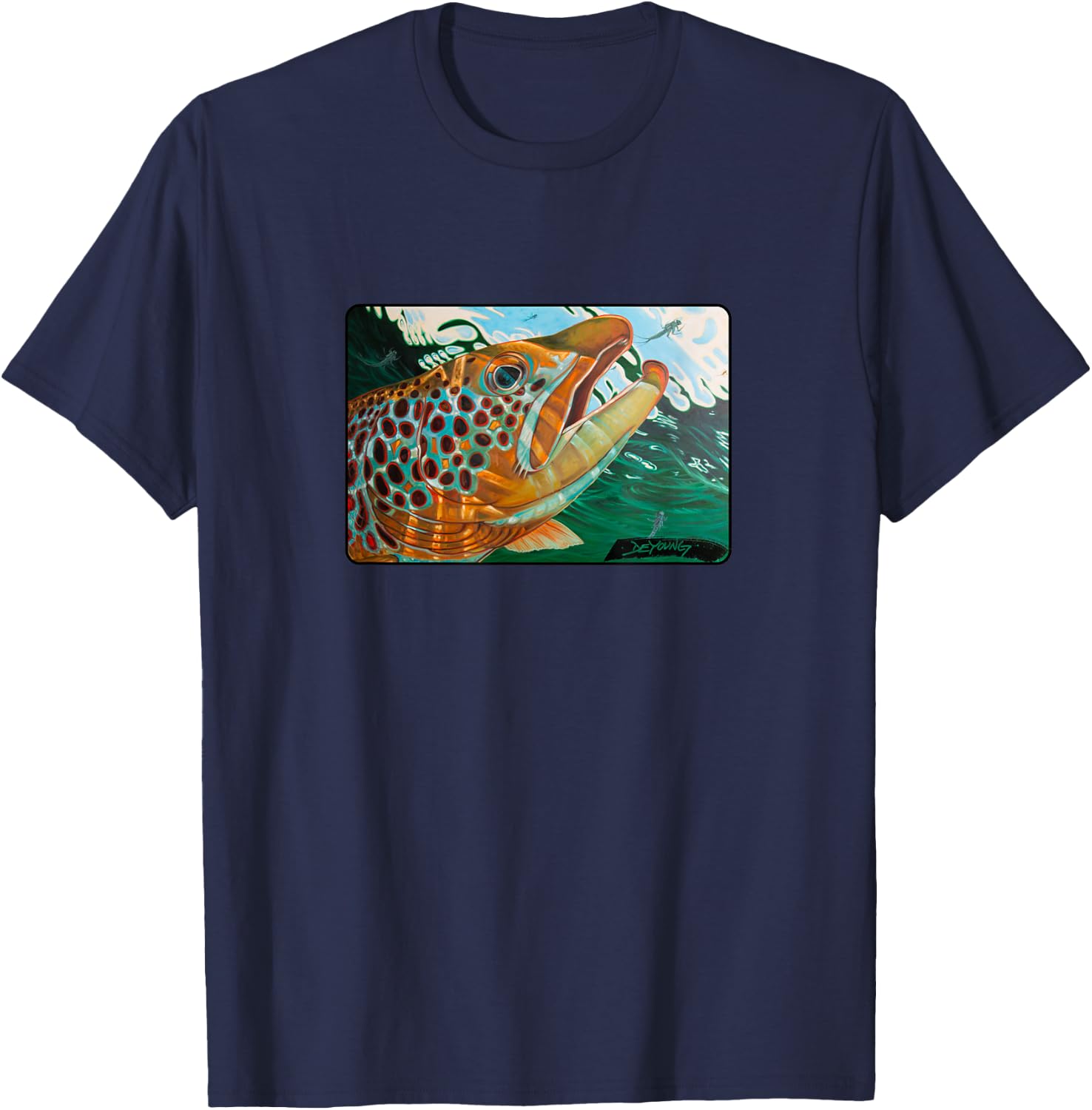 Brown Trout Fishing Derek DeYoung Fisherman Gift T-Shirt - T-Shirt | Navy