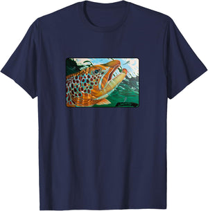 Brown Trout Fishing Derek DeYoung Fisherman Gift T-Shirt - T-Shirt | Navy