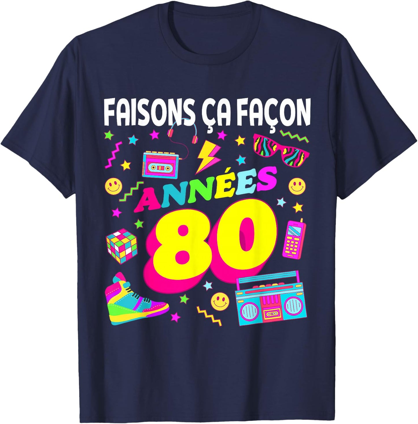 Party 80s Birthday Party 80s Retro Style , Black, S T-Shirt - T-Shirt | Navy