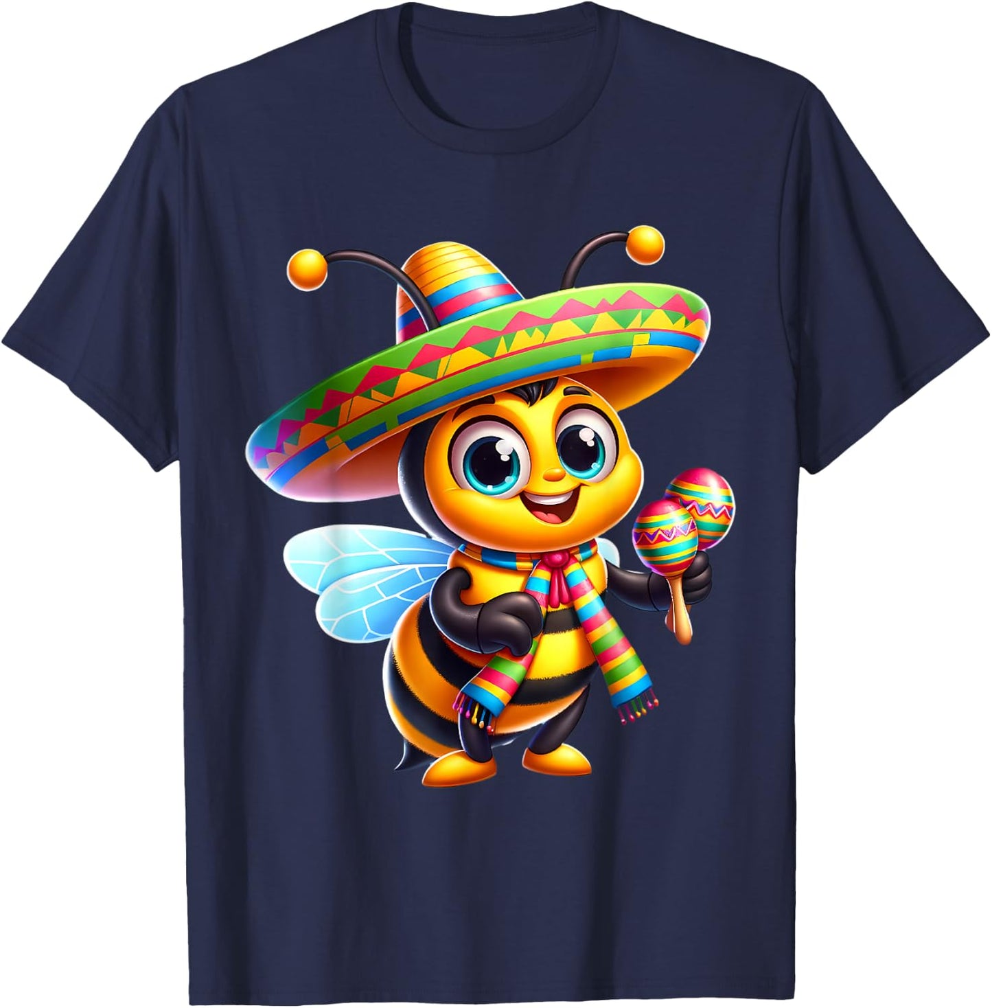 Cinco de Mayo Bee Wearing Mexican Sombrero Men Women T-Shirt - T-Shirt | Navy