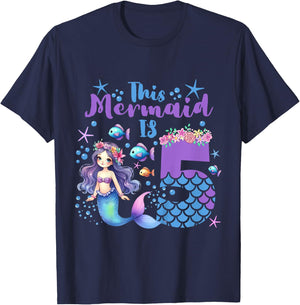 Girls 5th Birthday: This Mermaid Is 5 Years Old Costume T-Shirt - T-Shirt | Navy