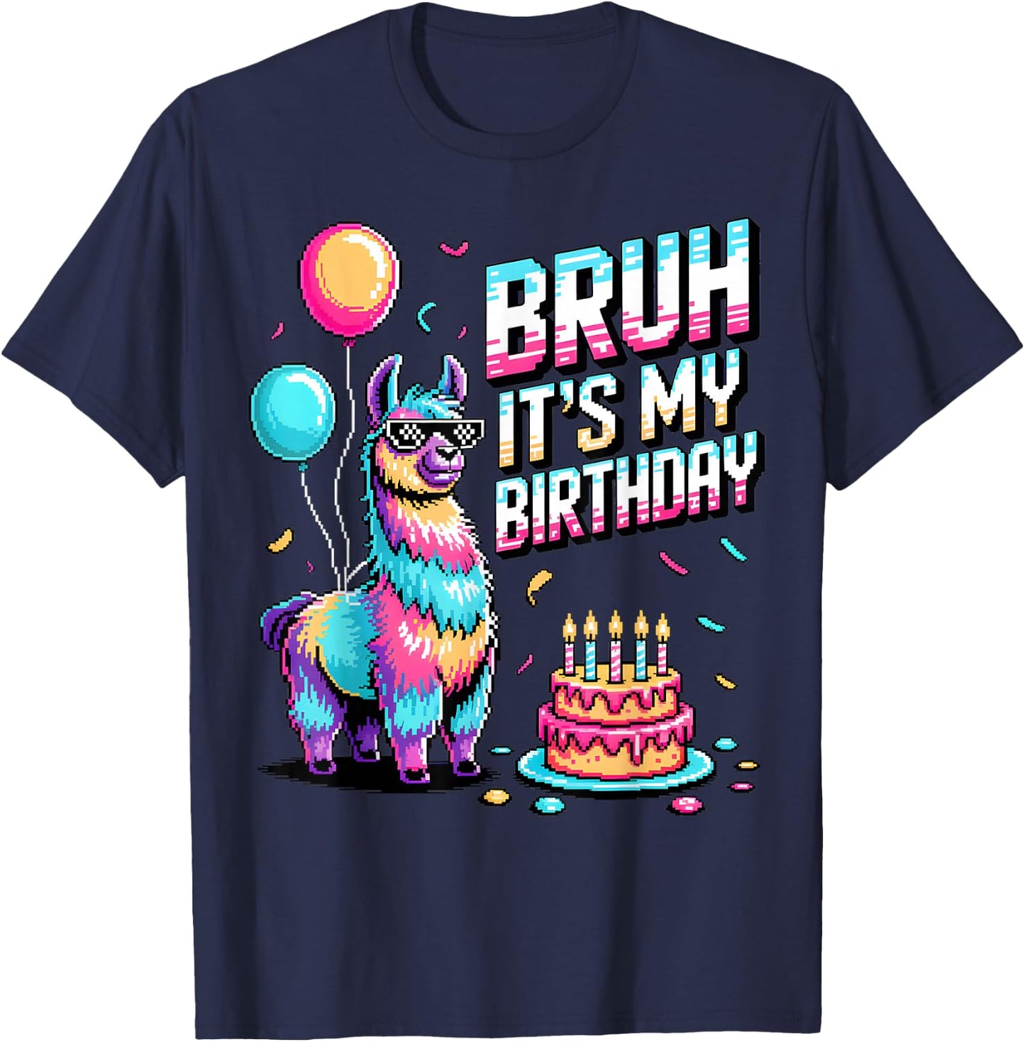 Bruh Its My Birthday Llama Party Family Bday T-Shirt - T-Shirt | Navy