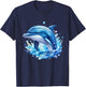 Dolphin Sea Creatures Ocean Watercolor Sea Dolphin , Black, S T-Shirt - T-Shirt | Navy