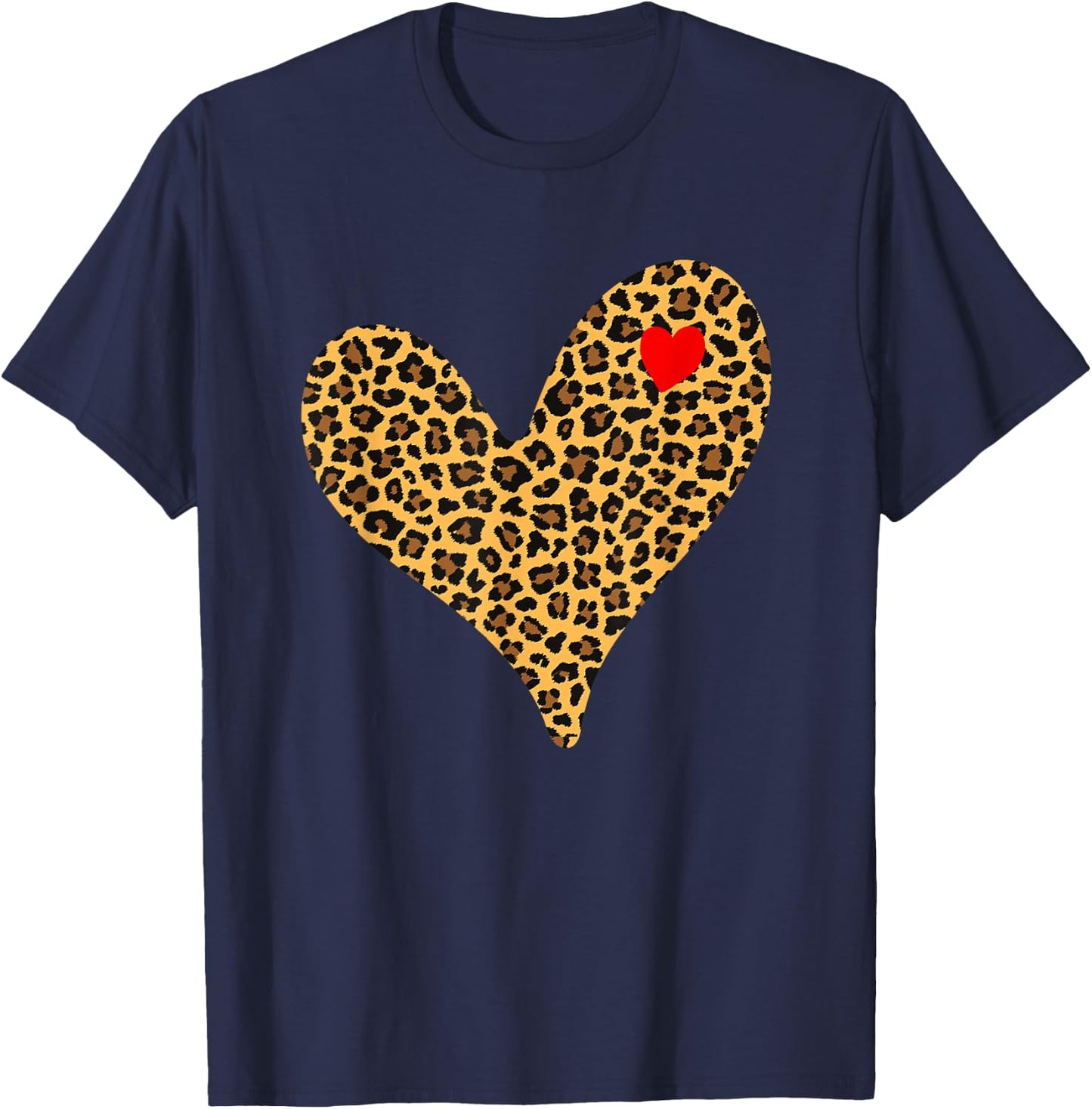 Heart Leopard Print - Cheetah Heart T-Shirt - T-Shirt | Navy