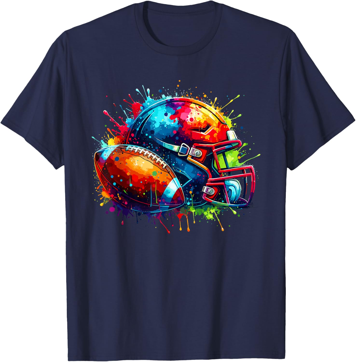 Colourful Splash Art American Football Player , black, S T-Shirt - T-Shirt | Navy