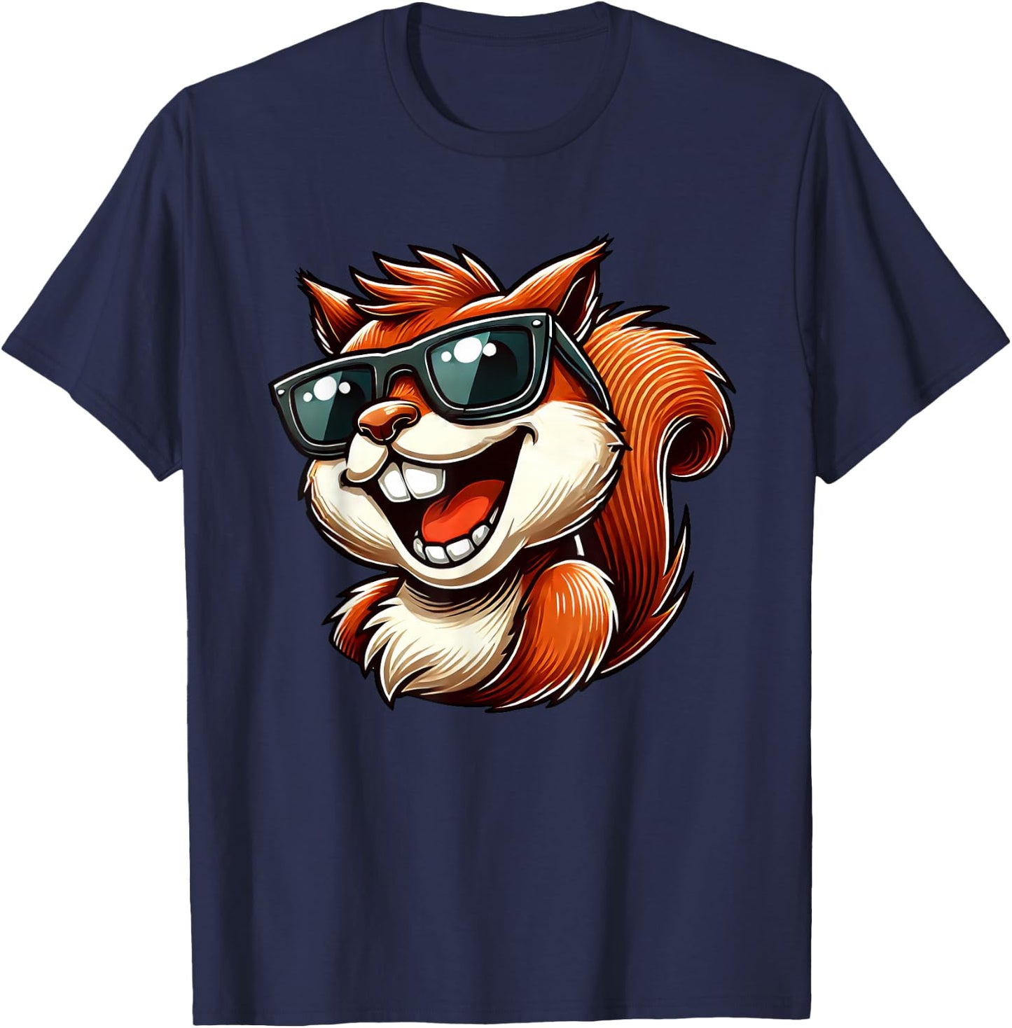 Cool Squirrel with Sunglasses Laughing Fun T-Shirt - T-Shirt | Navy