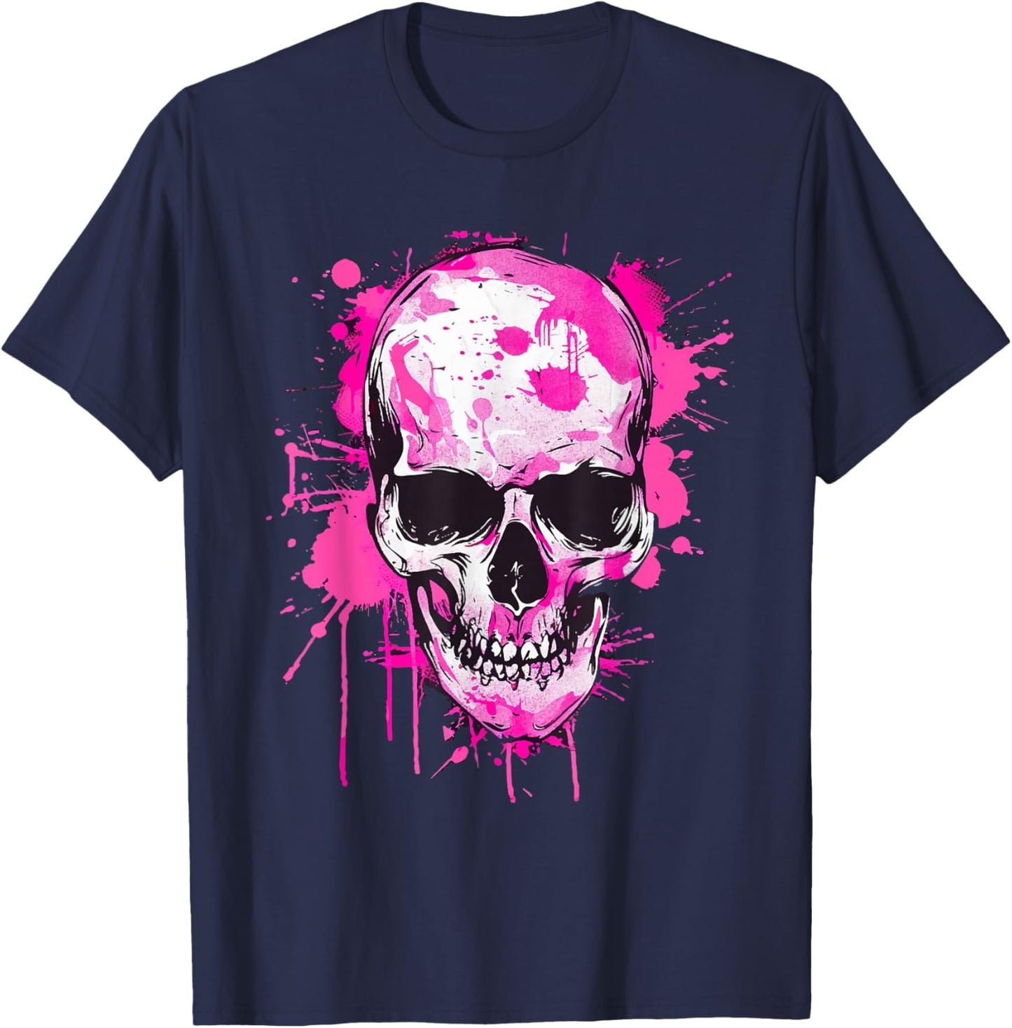 Skeleton Skull Biker Rocker Skull Punk Rock , black T-Shirt - T-Shirt | Navy