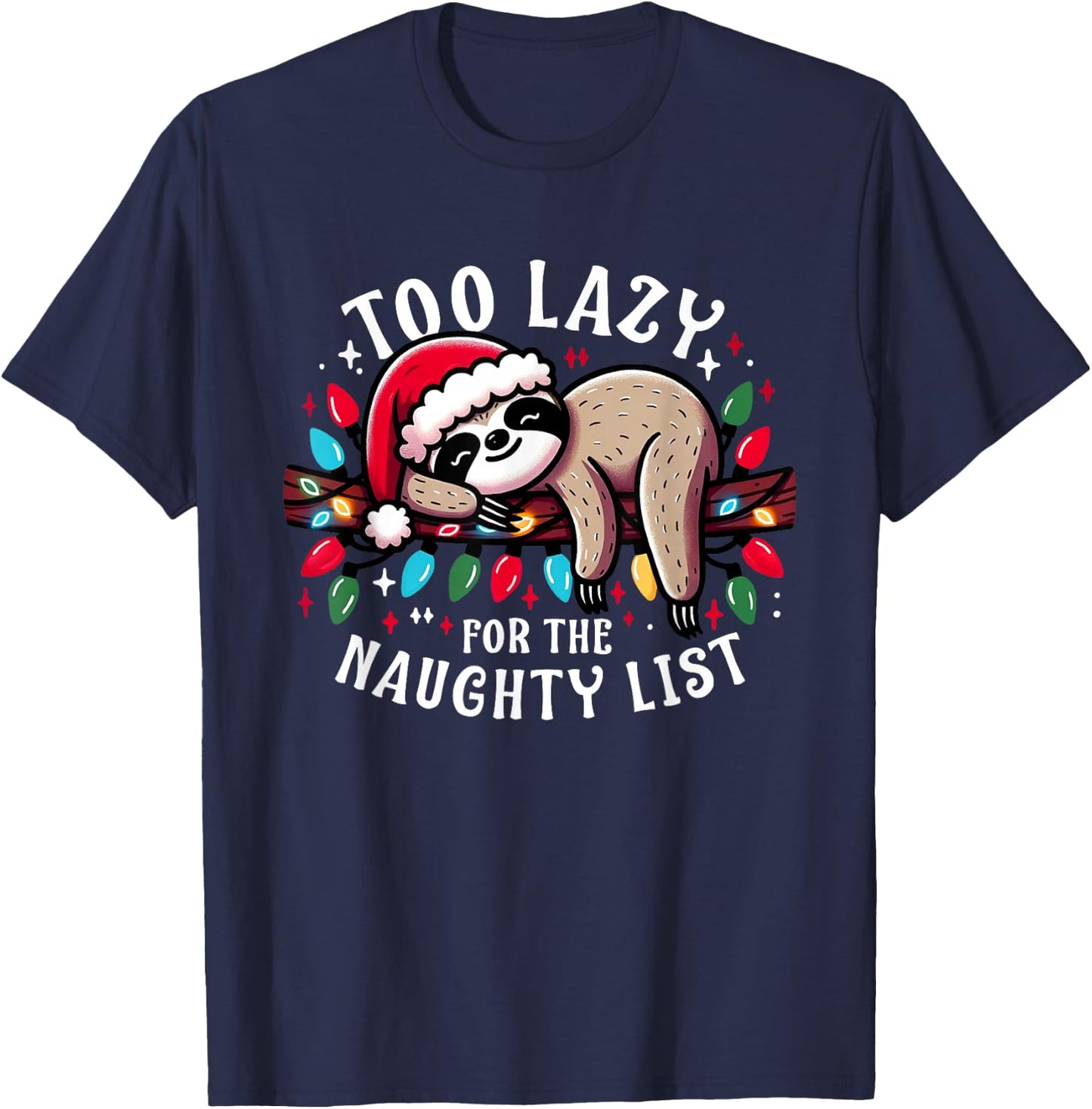 Funny Christmas Design Men Kids Naughty List Sloth T-Shirt - T-Shirt | Navy
