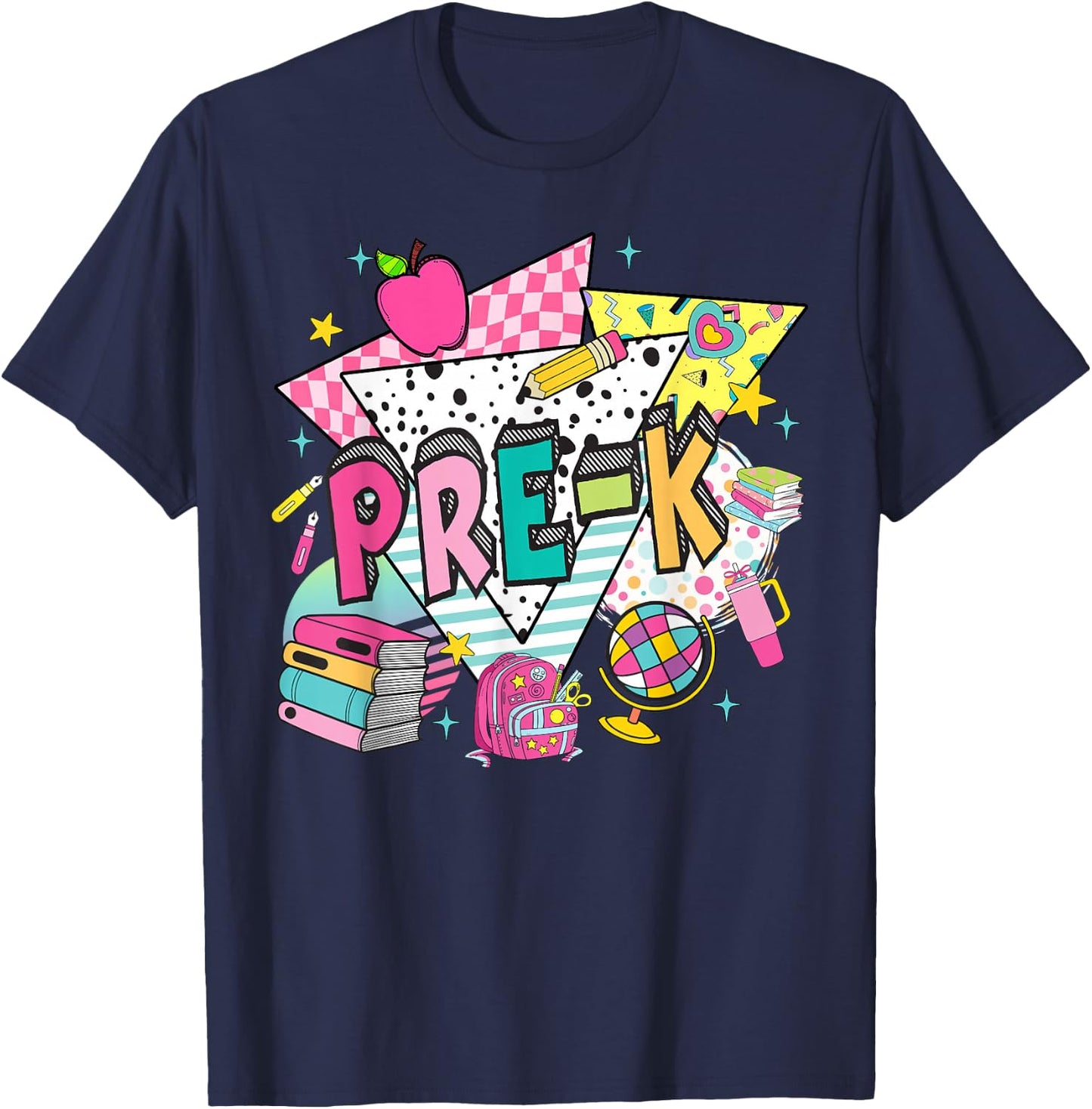 Pre-K Teachers Students Retro 90s Back To School T-Shirt - T-Shirt | Navy