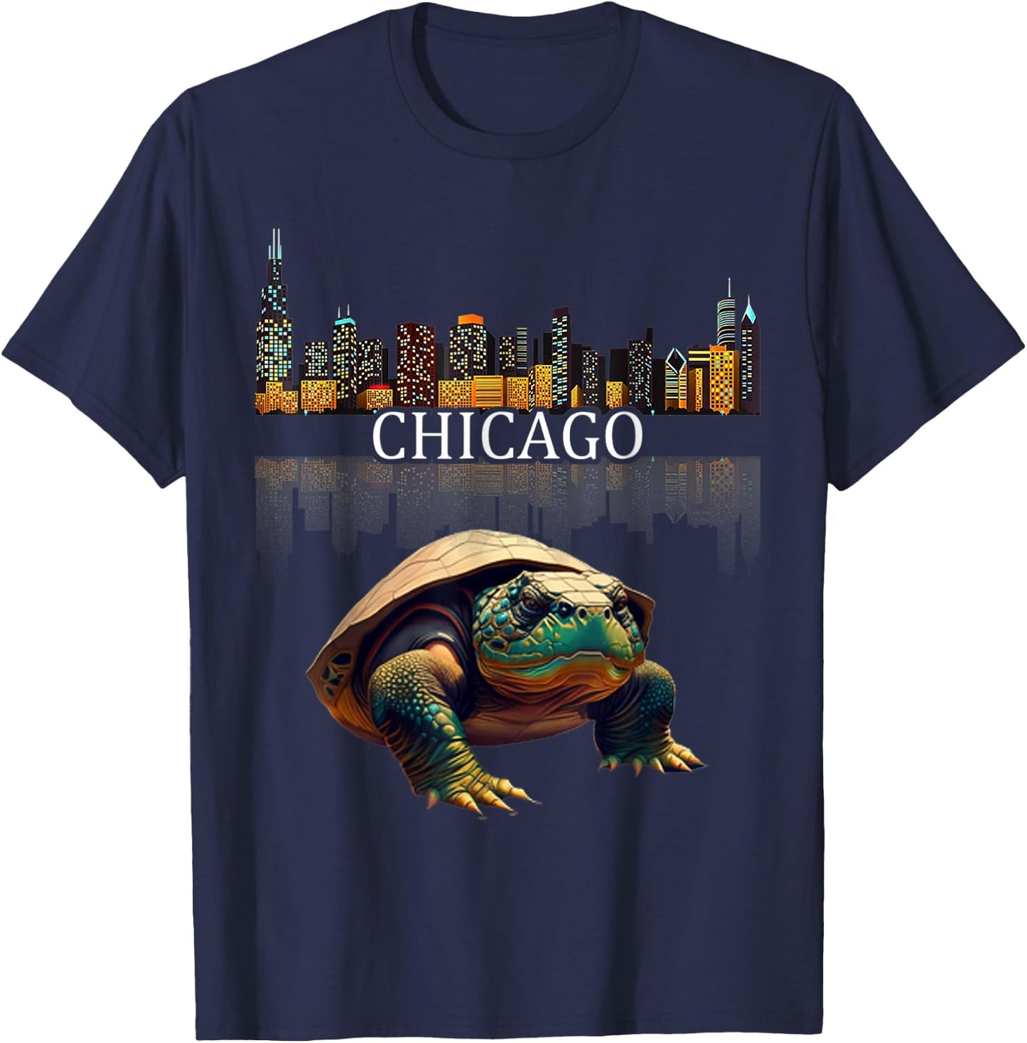 Giant Snapping Turtle Chicago River T-Shirt - T-Shirt | Navy