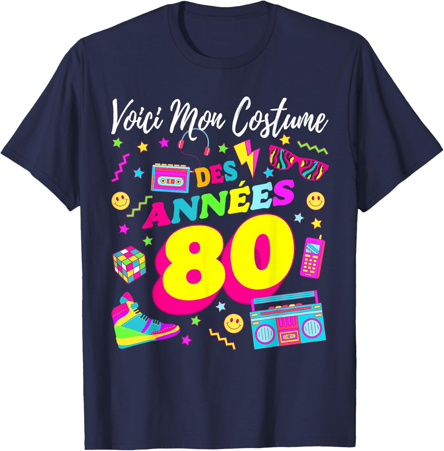 Party 80s Birthday Party 80s Retro Costume , Black, S T-Shirt - T-Shirt | Navy