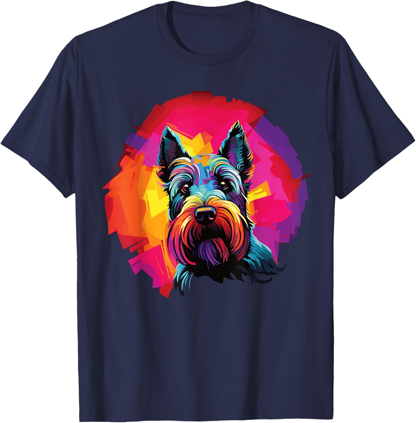 Watercolor Colorful Scottish Terrier Dog T-Shirt - T-Shirt | Navy
