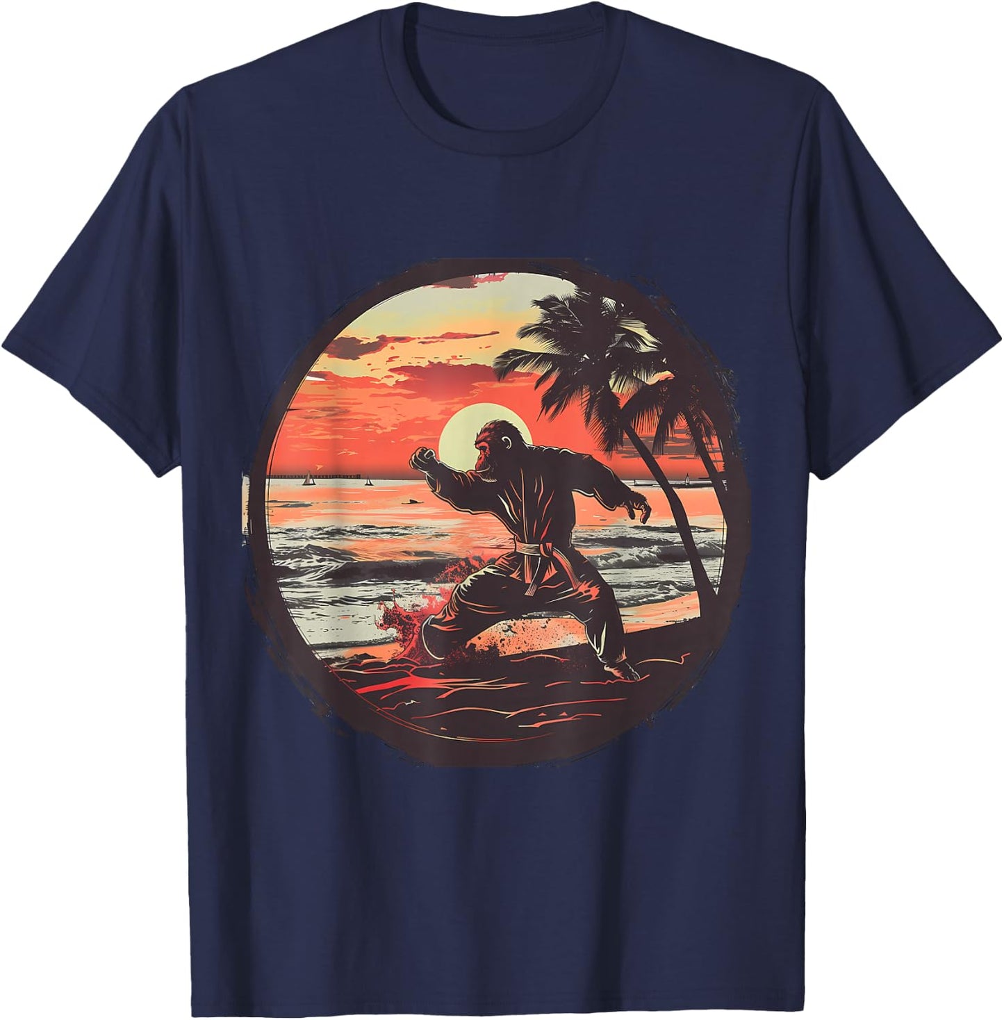 Karate Monkey Sunset Jiu-Jitsu MMA Martial Arts Kickboxing T-Shirt - T-Shirt | Navy