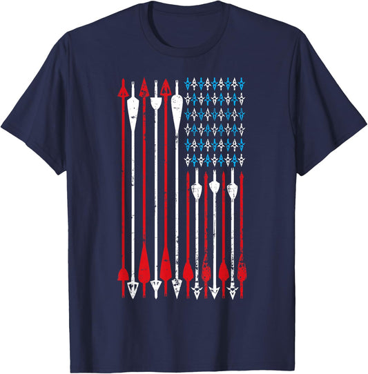 Vintage American Flag Archery Bow Hunting T-Shirt - T-Shirt | Navy