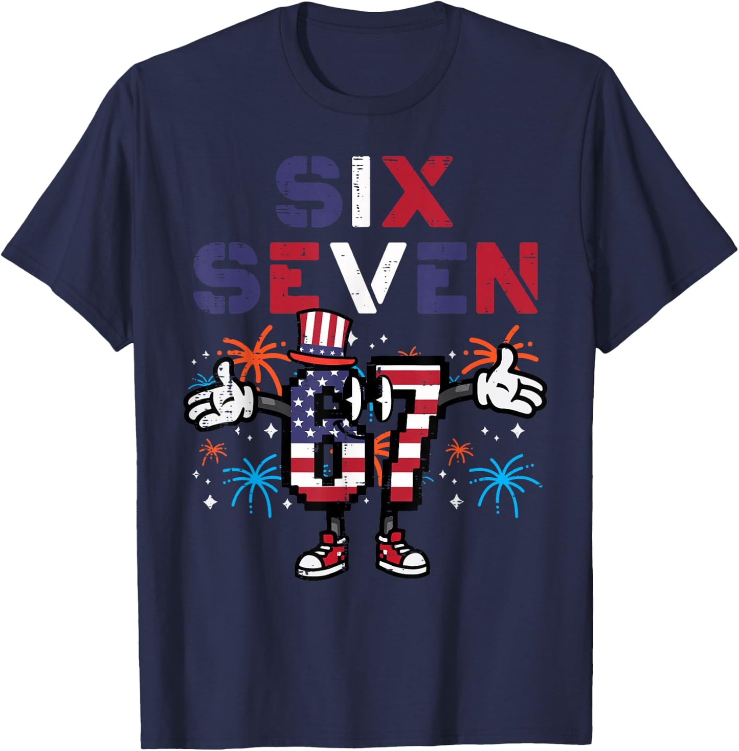 4th of July Six Seven 6 7 US Flag 67 Meme Patriotic Boy Kids T-Shirt - T-Shirt | Navy