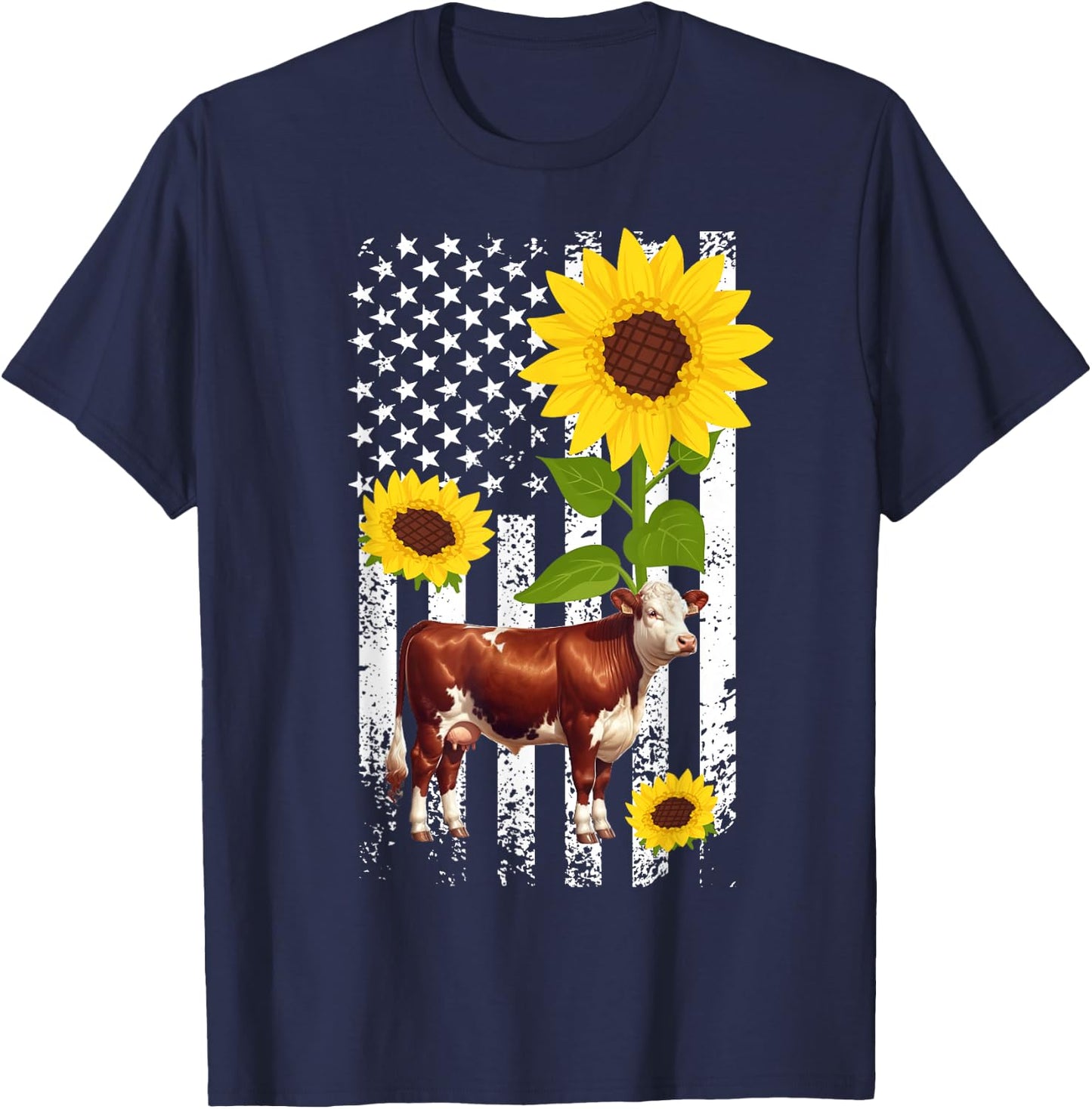 Hereford Cow US Flag Hereford Cow Lover Hereford Cattle T-Shirt - T-Shirt | Navy