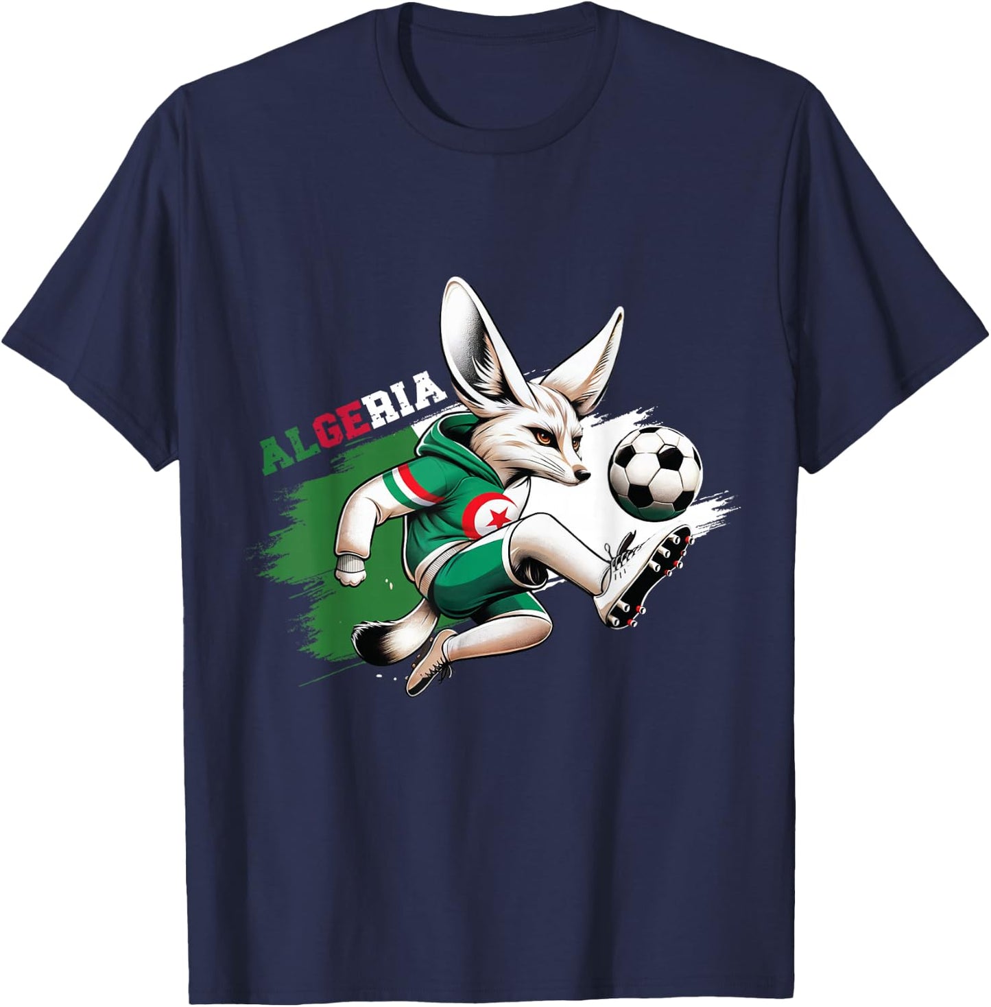 Fennec Algerian Flag Football Gift Jersey Dz , Black, S T-Shirt - T-Shirt | Navy