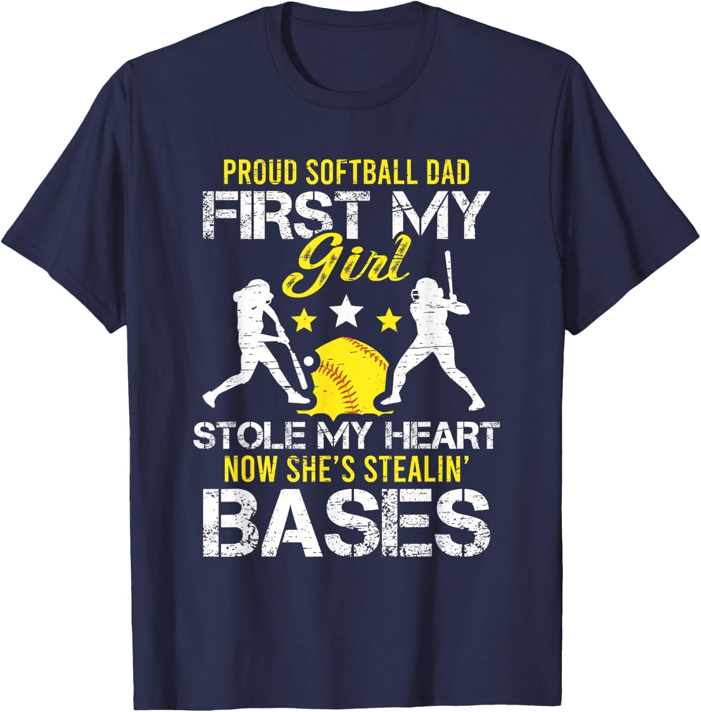 Proud Softball Dad Father Day Coach Sport T-Shirt - T-Shirt | Navy