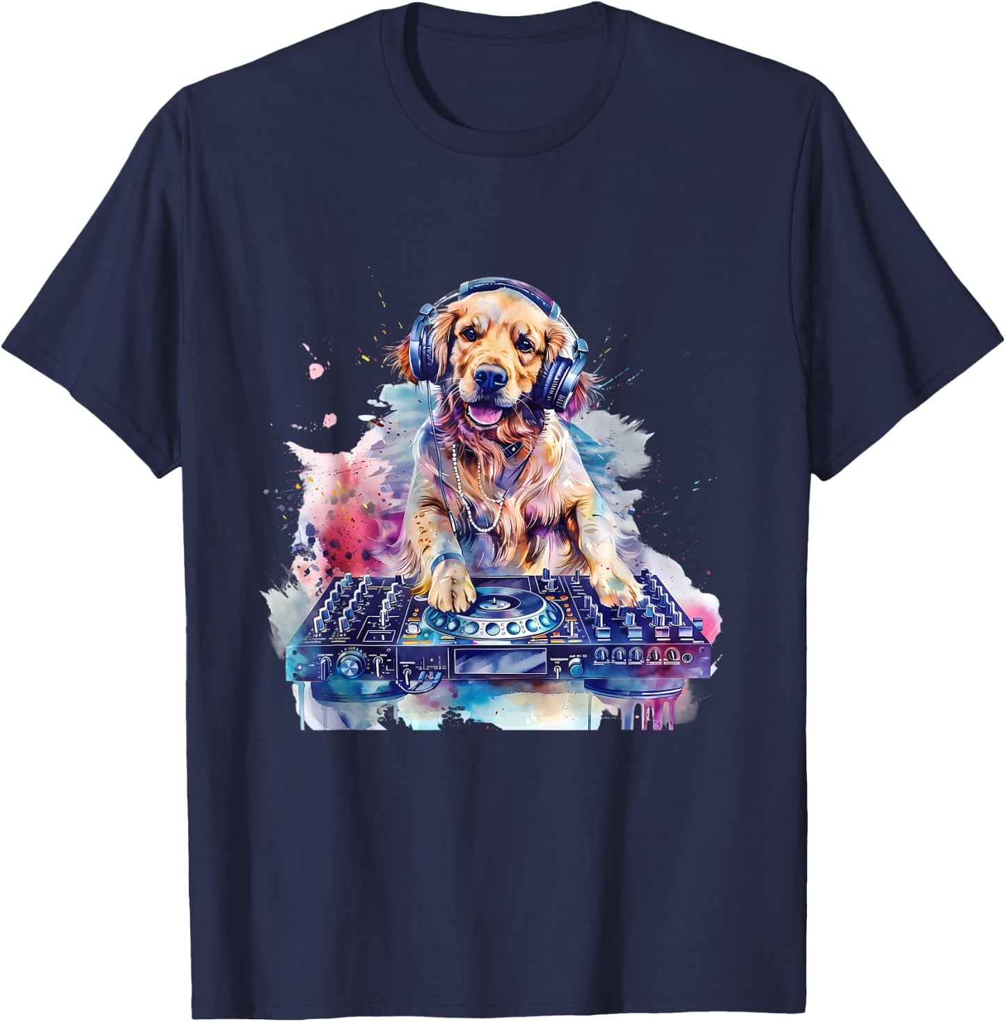 Dog Music DJ EDM Techno Turntable DJ Dog Artwork Beatmaker T-Shirt - T-Shirt | Navy