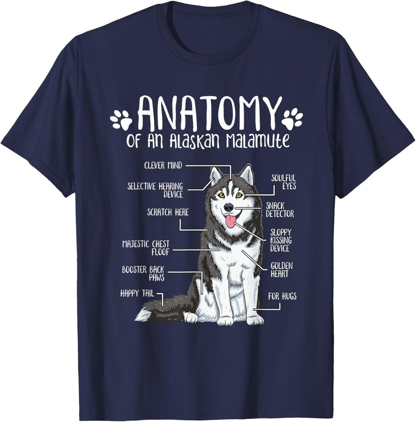 Funny Anatomy Alaskan Malamute Dog Lover Women Girls Kids T-Shirt - T-Shirt | Navy