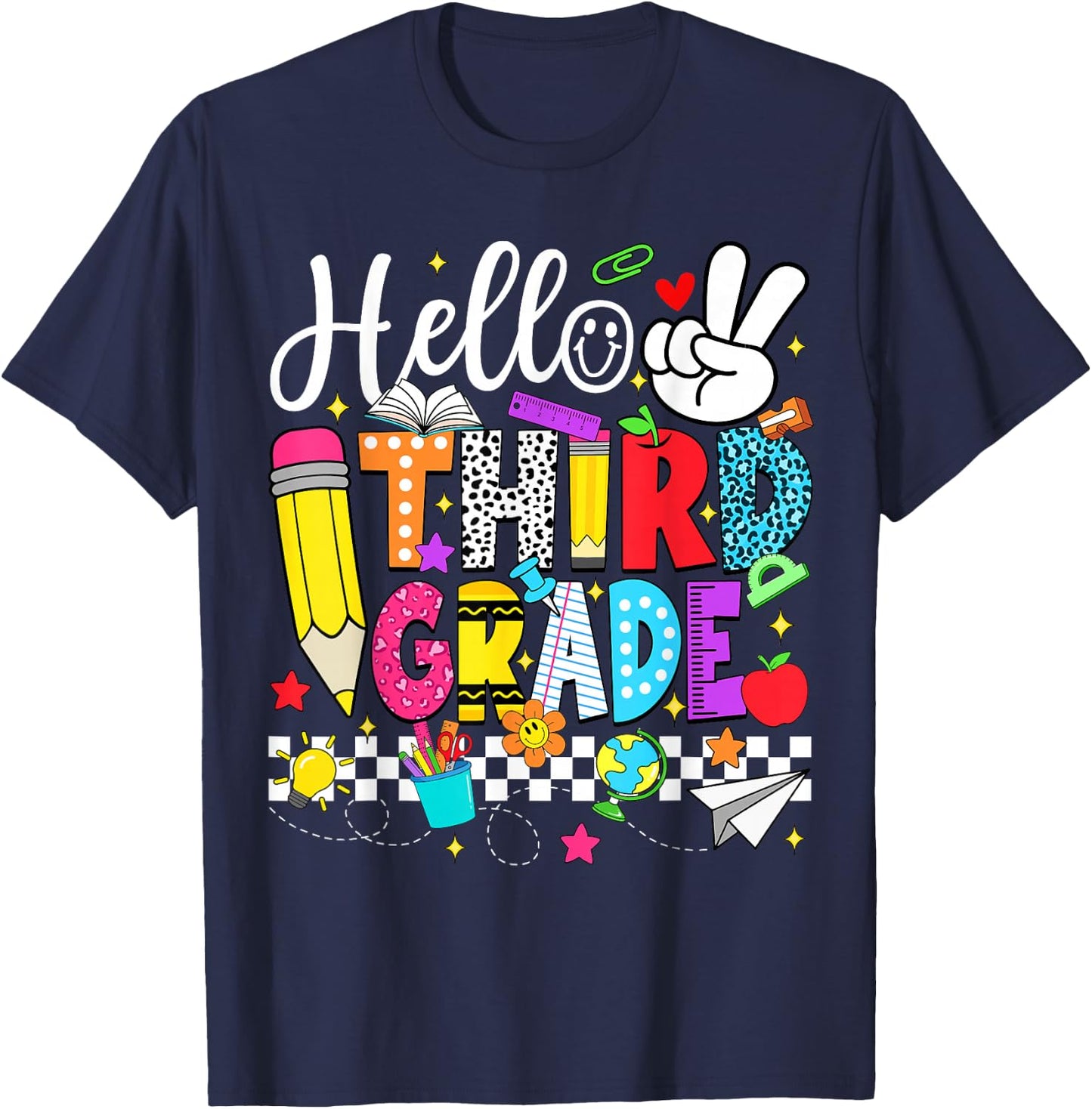 Hello Third Grade Team Back to School Teacher Girls Kids T-Shirt - T-Shirt | Navy