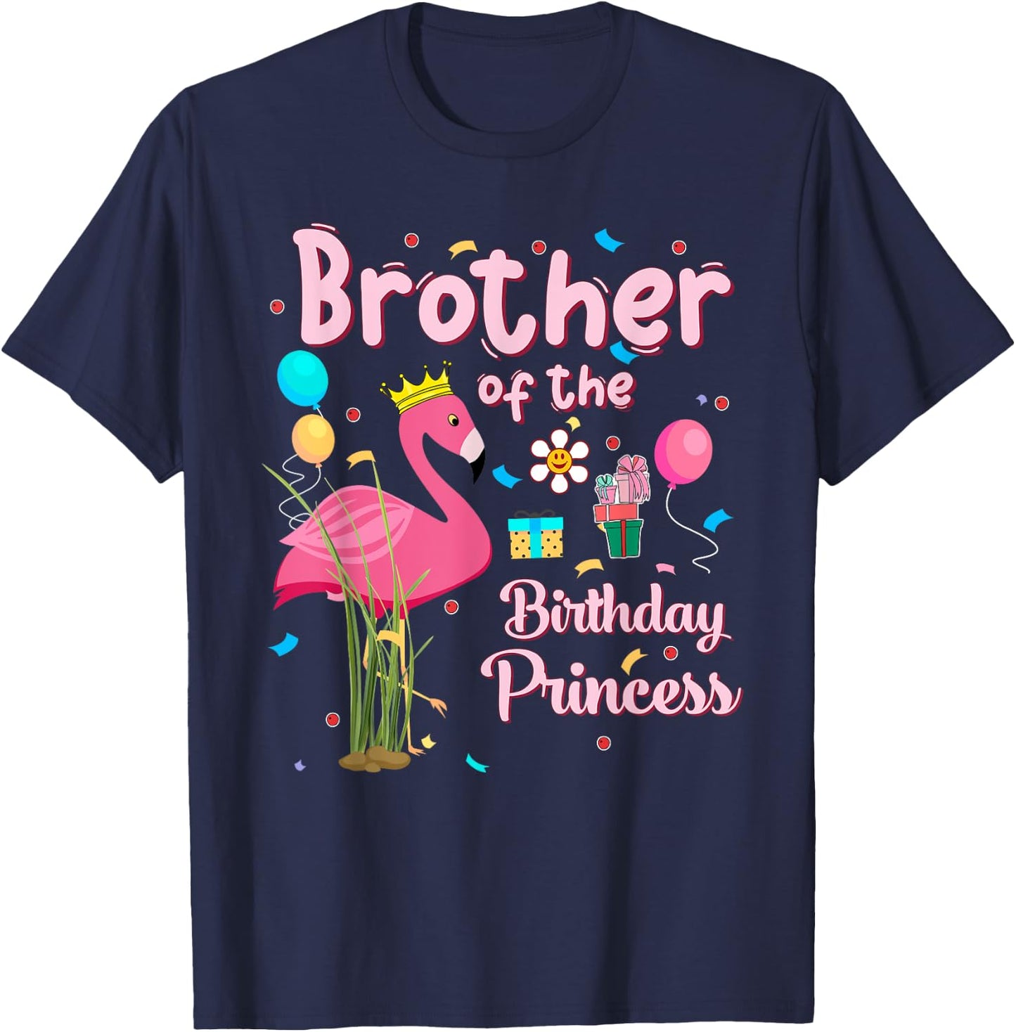Brother of the Birthday Princess Pink Flamingo Party Squad T-Shirt - T-Shirt | Navy