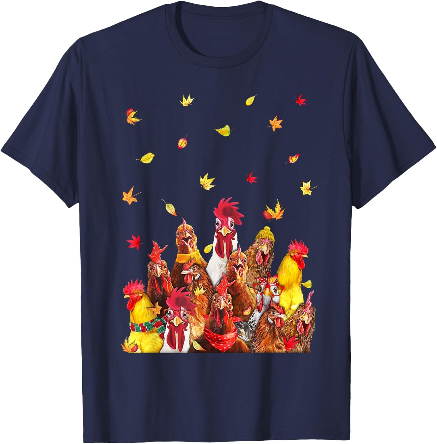 Hello Autumn Maple Chicken Leaf Fall Cute Chicken Farm T-Shirt - T-Shirt | Navy