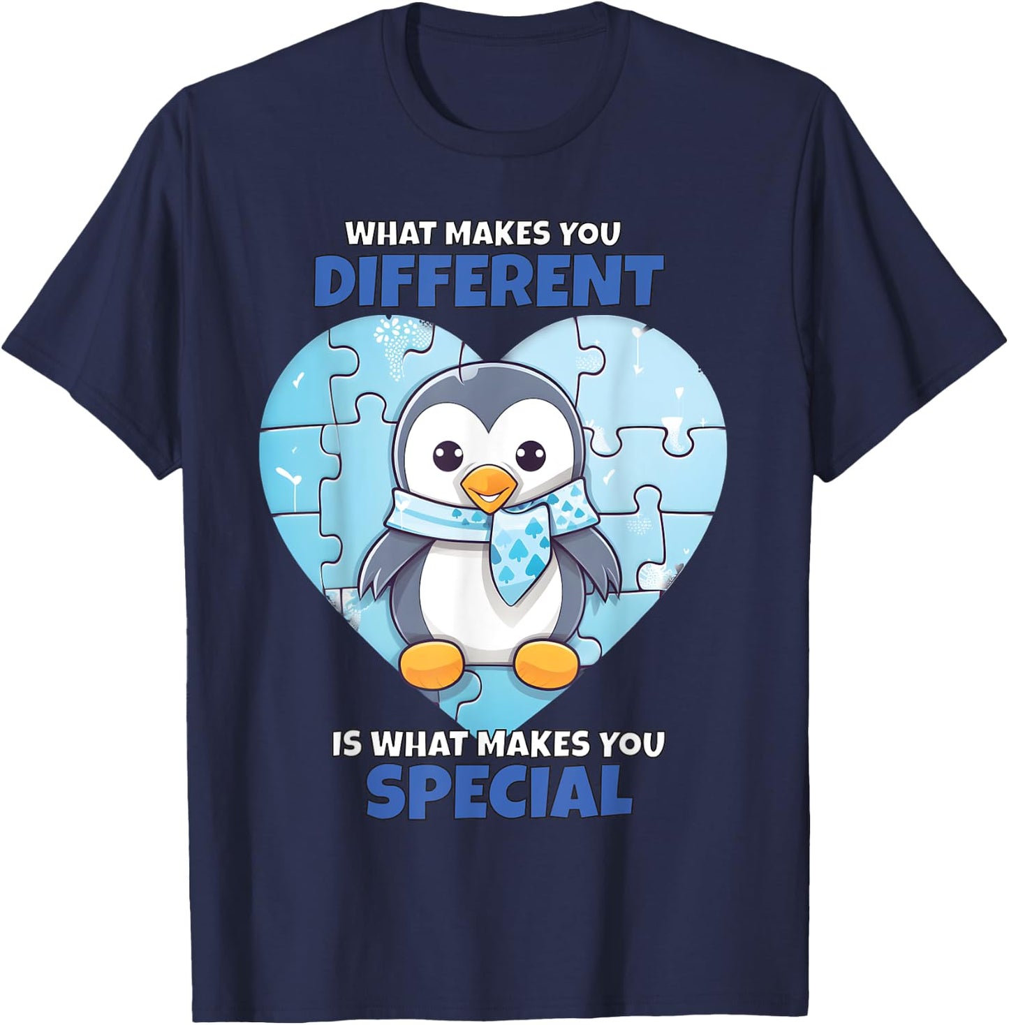 Blue Puzzle Penguin Autism Child Awareness T-Shirt - T-Shirt | Navy