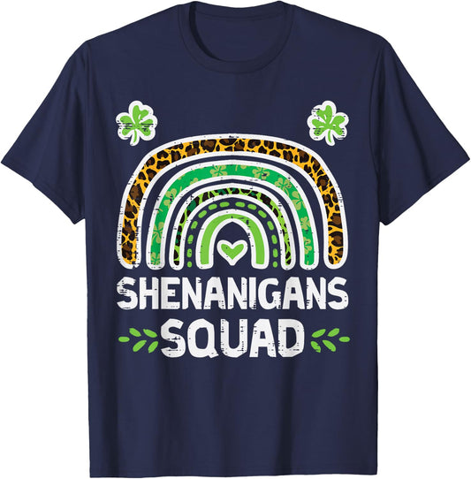 St Patricks Shenanigans Squad Leopard Rainbow Men Women Kids T-Shirt - T-Shirt | Navy