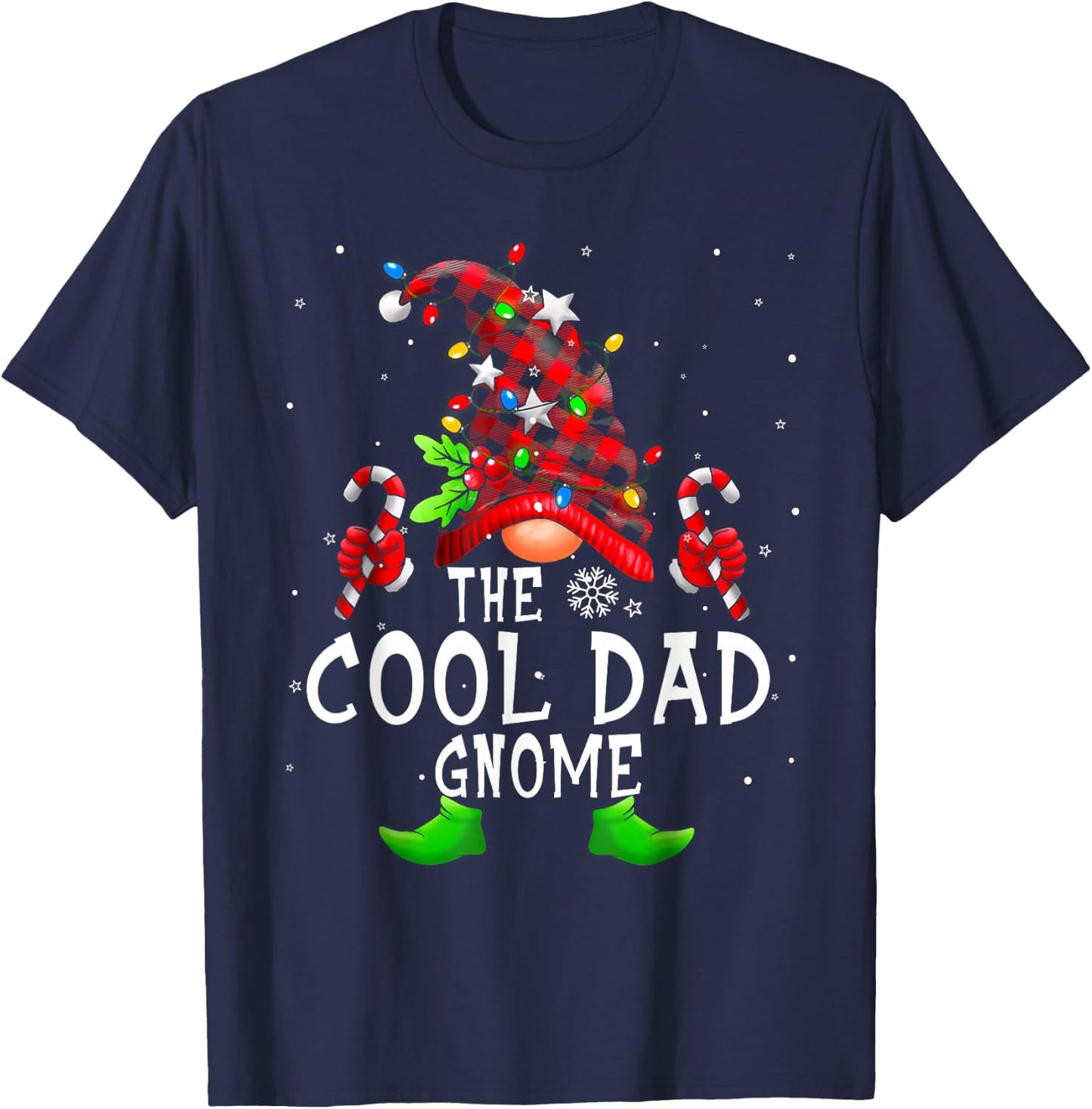 Cool Dad Gnome Buffalo Plaid Matching Family Christmas T-Shirt - T-Shirt | Navy