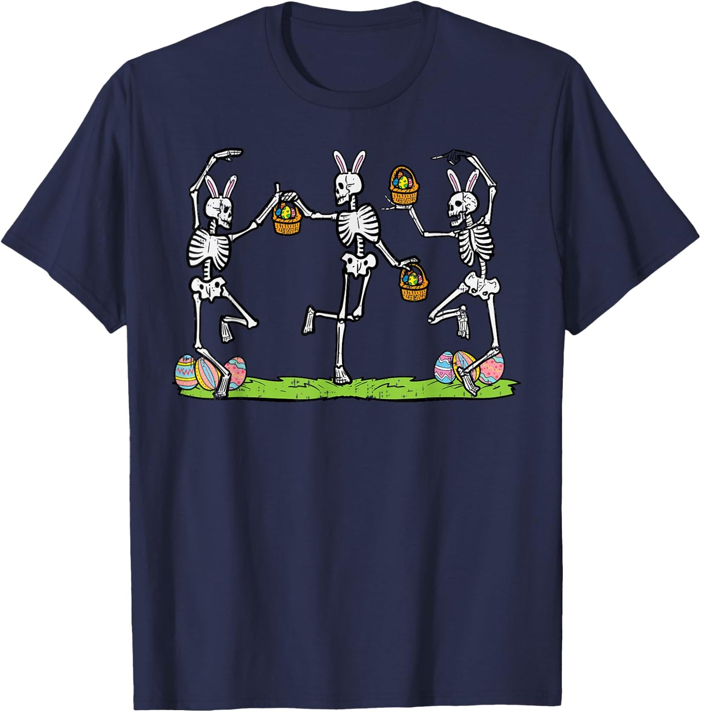 Easter Skeletons Dancing Funny Bunny Bones Women Men Kids T-Shirt - T-Shirt | Navy