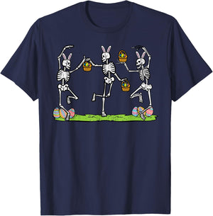 Easter Skeletons Dancing Funny Bunny Bones Women Men Kids T-Shirt - T-Shirt | Navy
